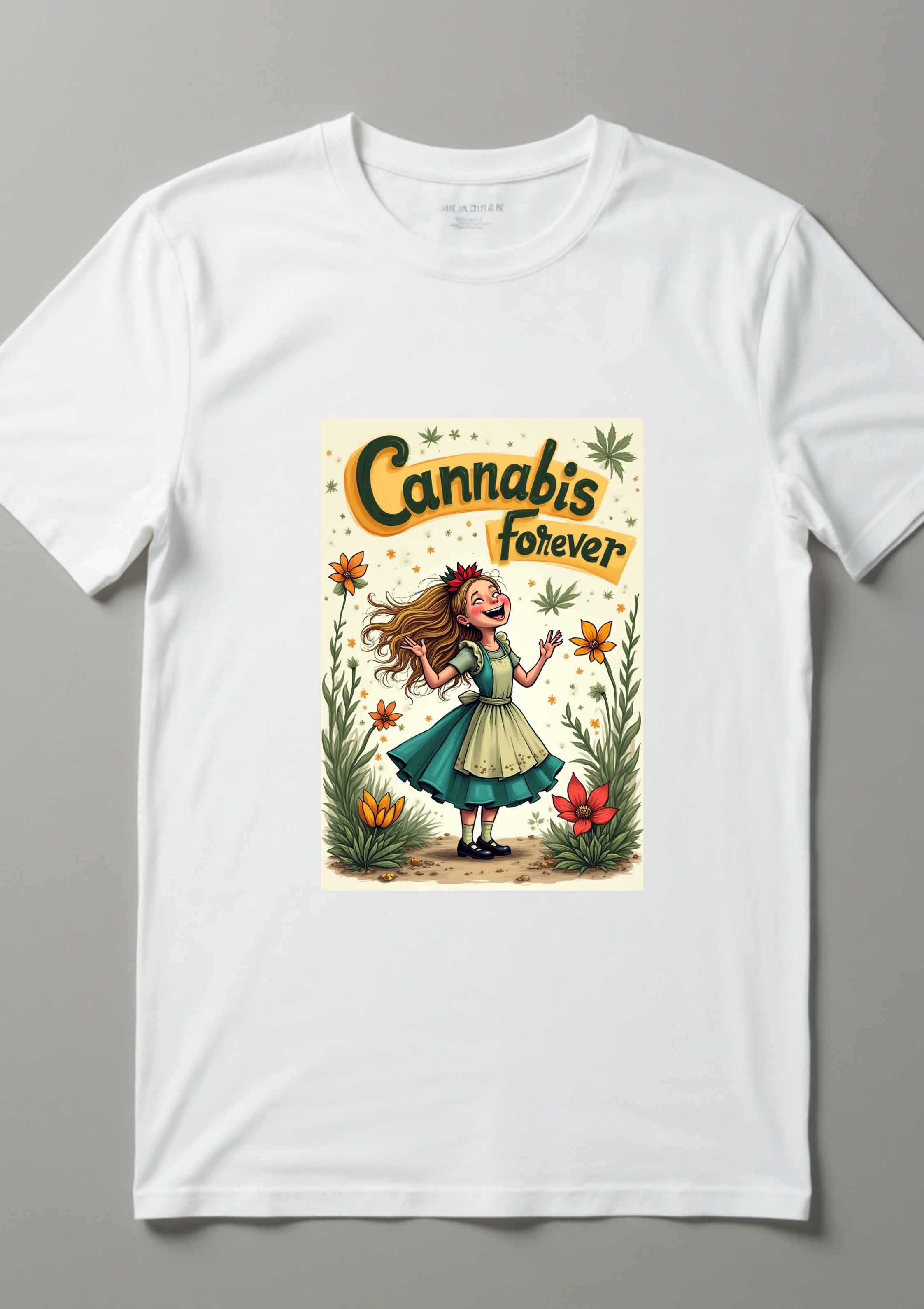 Playera Alice Cannabis Forever en estilo arte retro