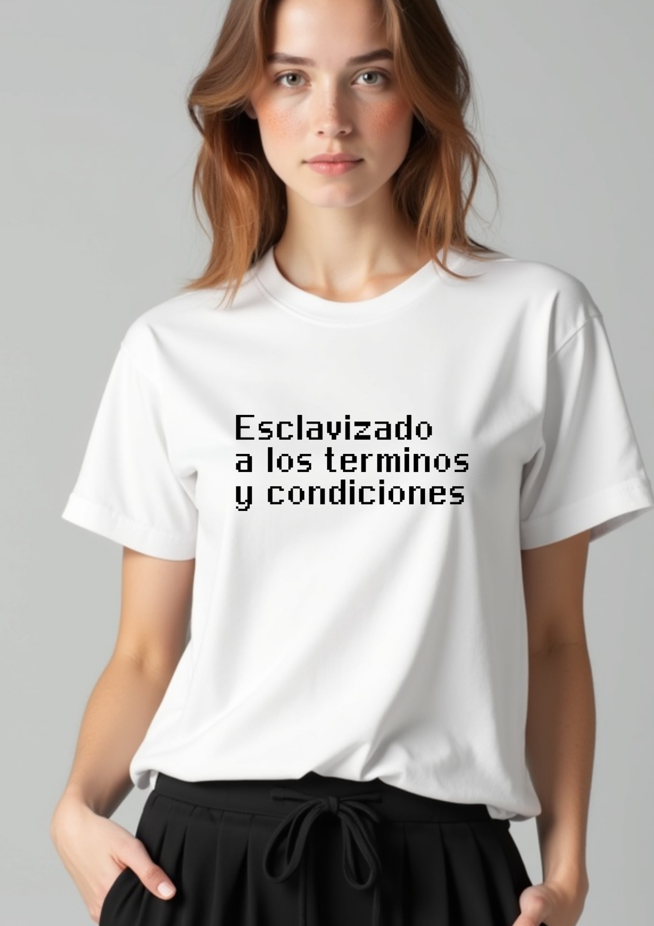 Playera con frase reflexiva “Esclavizado a los términos y condiciones”