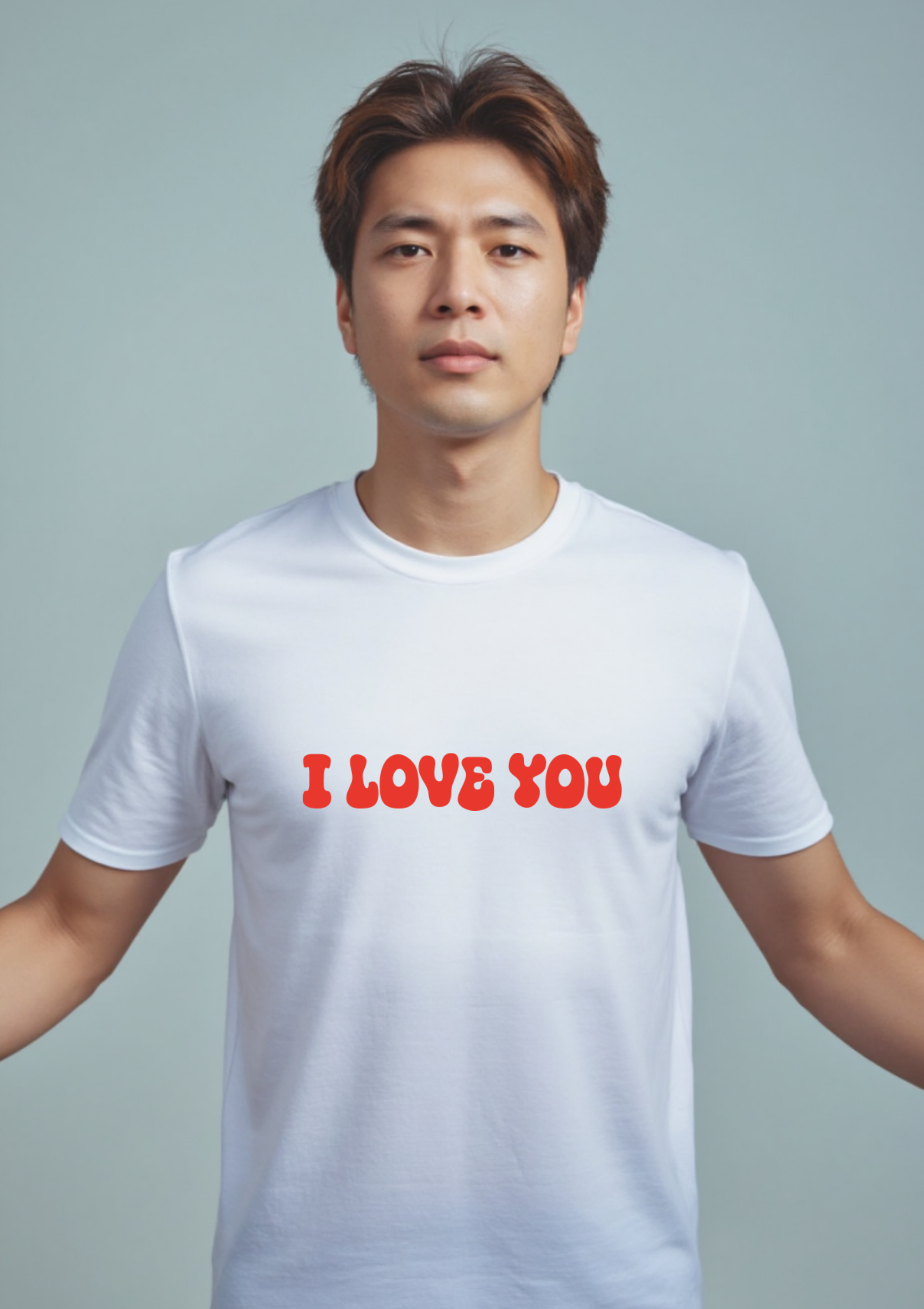 Playera con frase de amor I Love You en letras rojas