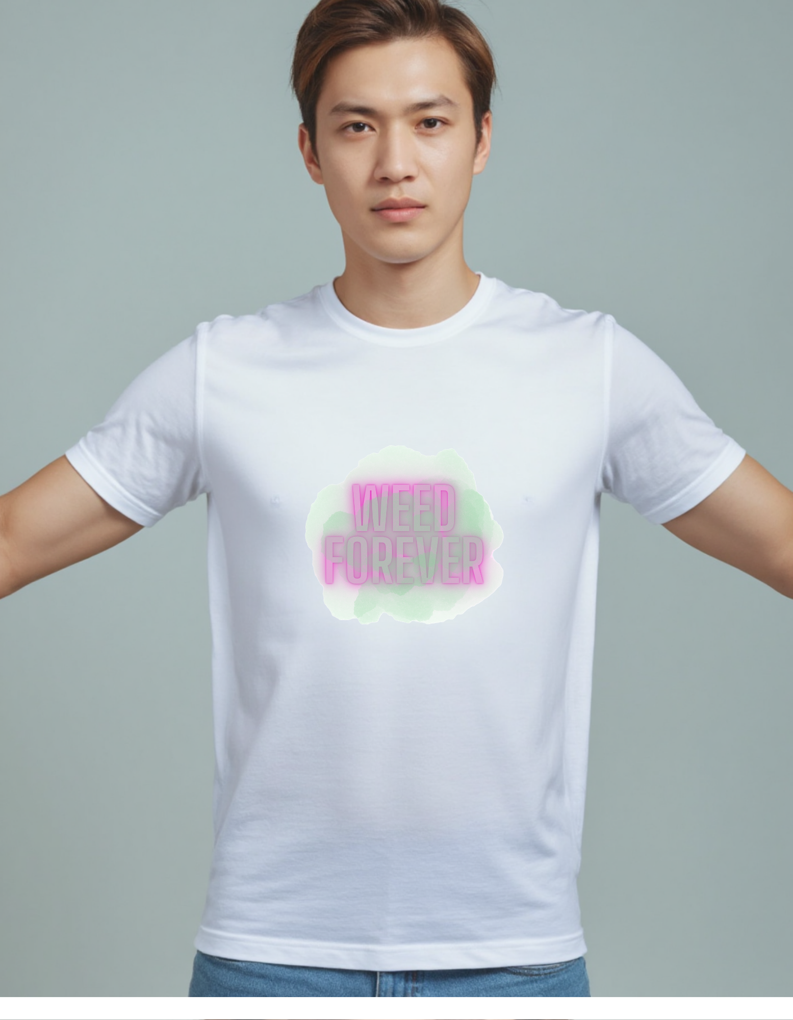 Playera con la frase Weed Forever en rosa con humo