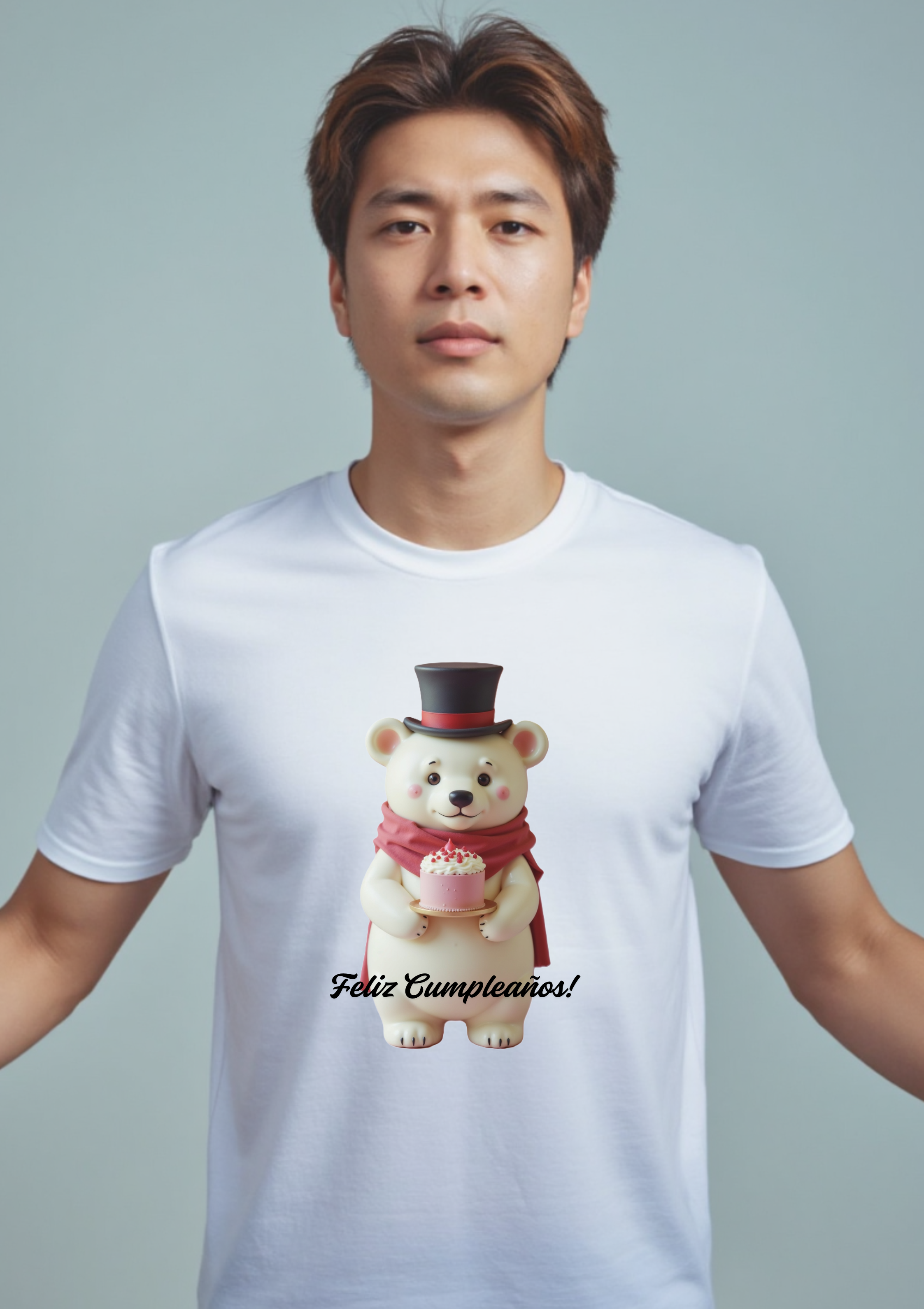 Playera con imagen de oso y pastel de cumpleaños
