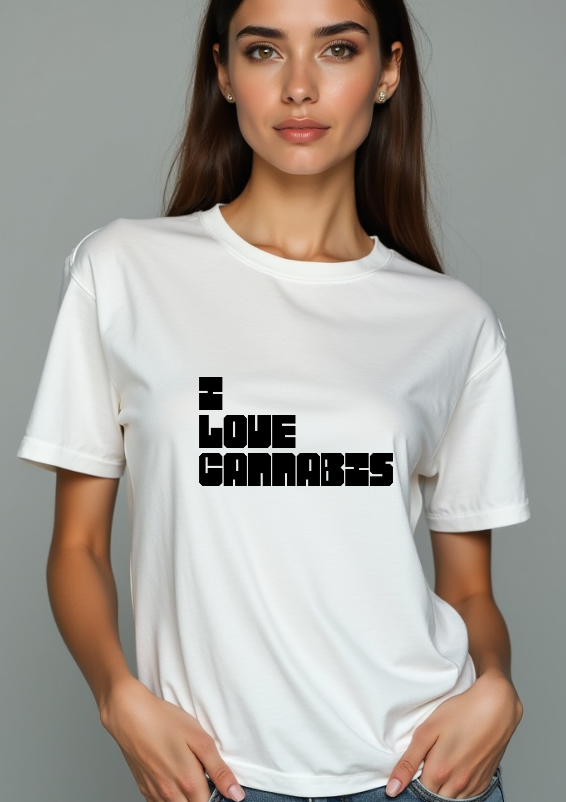 Playera con la frase I Love Cannabis look elegante sport