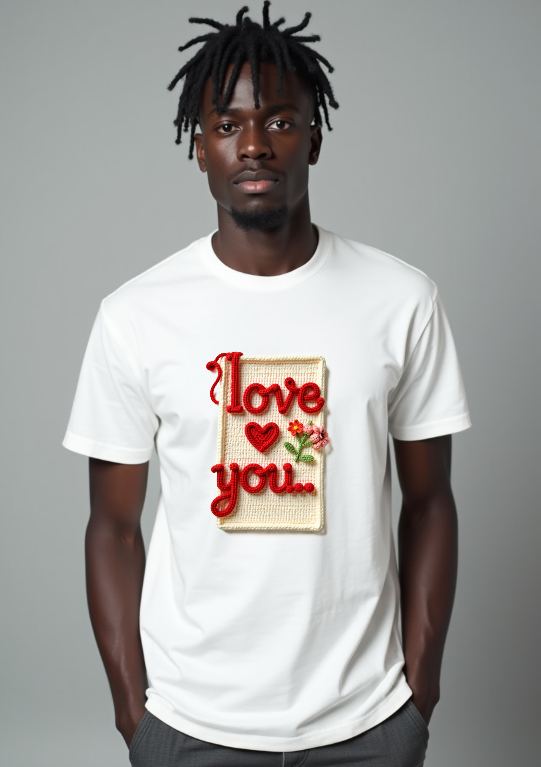 Playera con la frase I Love You estilo crochet