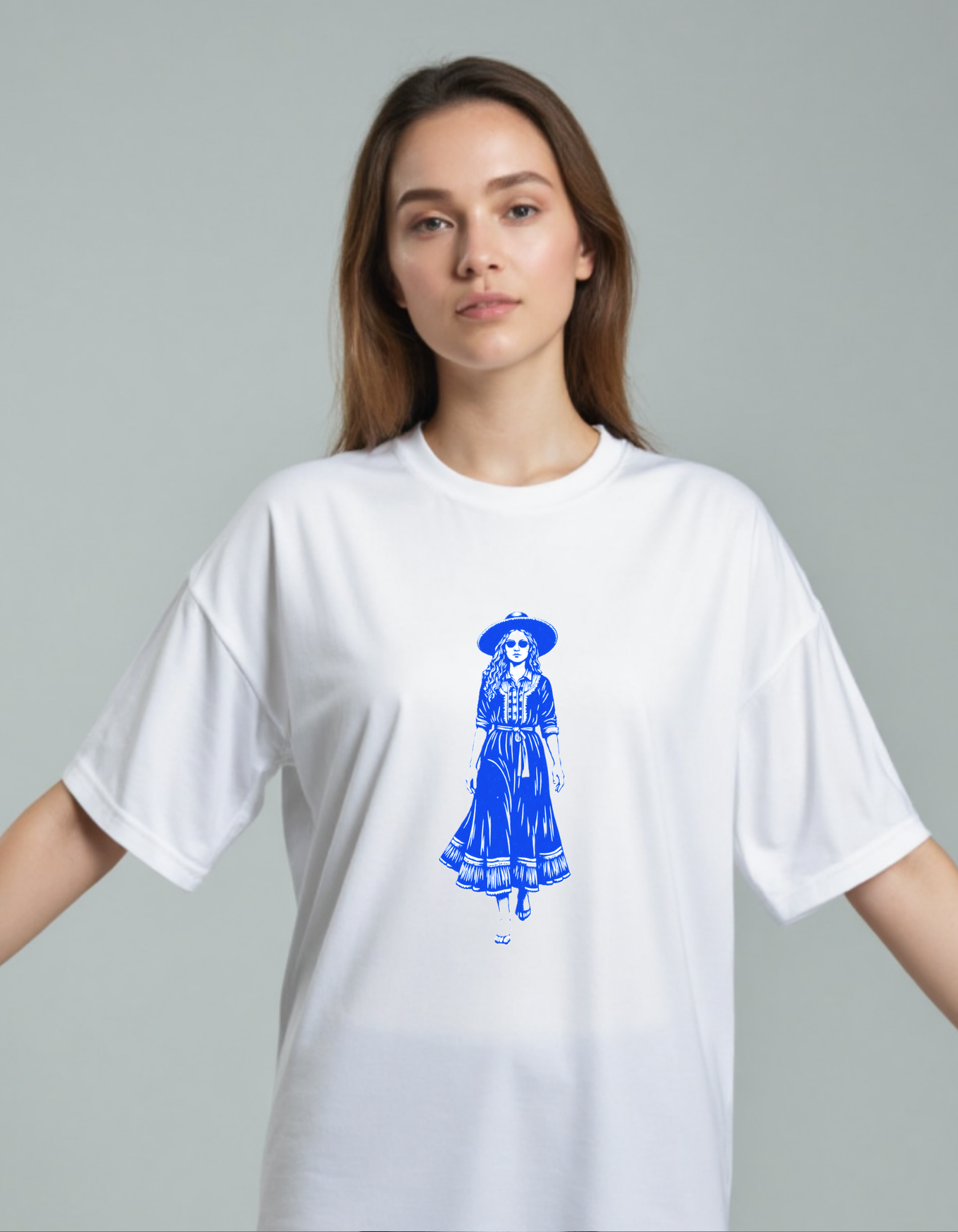 Playera con arte Folk Blue Lady
