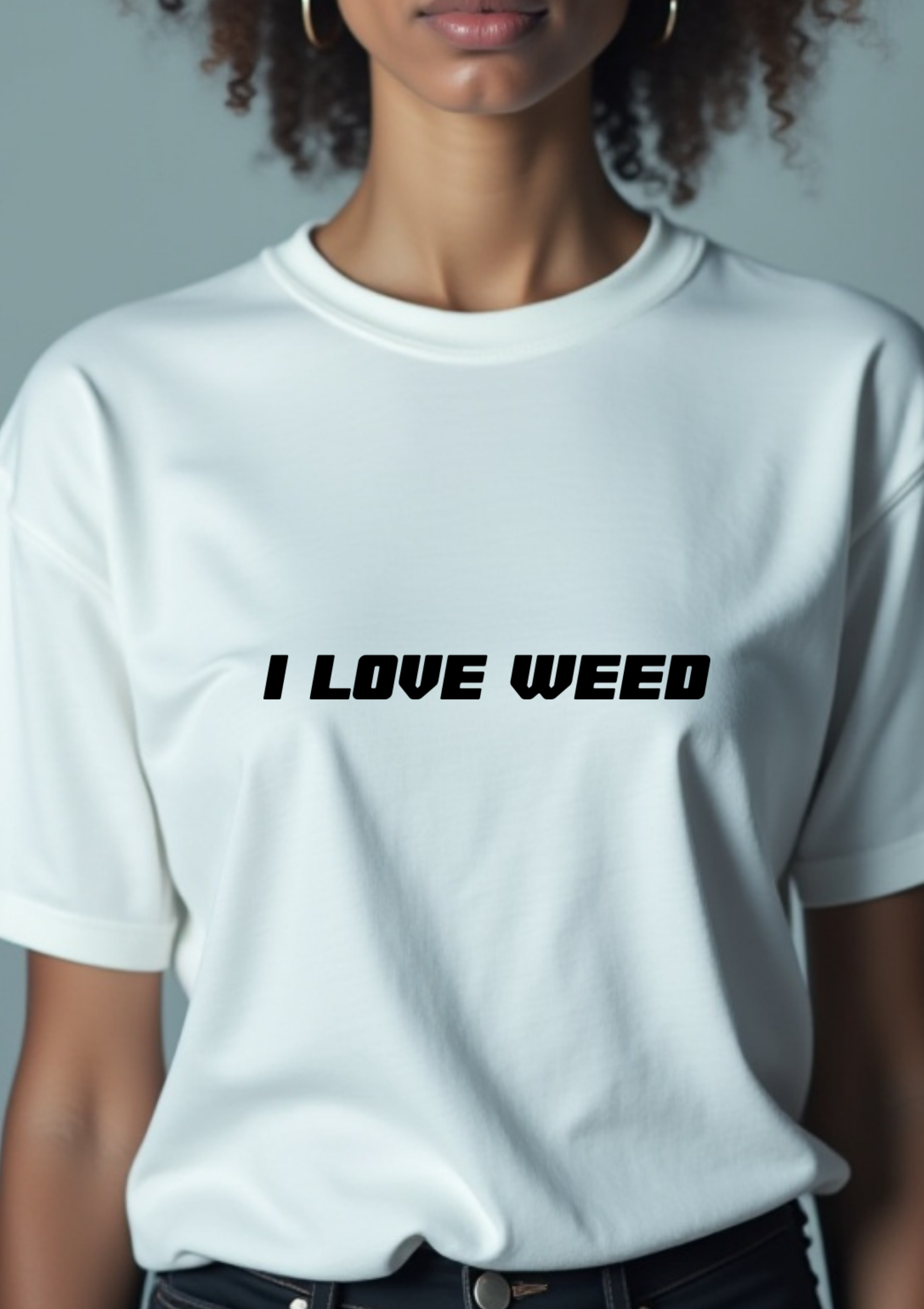 Playera con frase I Love Weed en letra en color negro