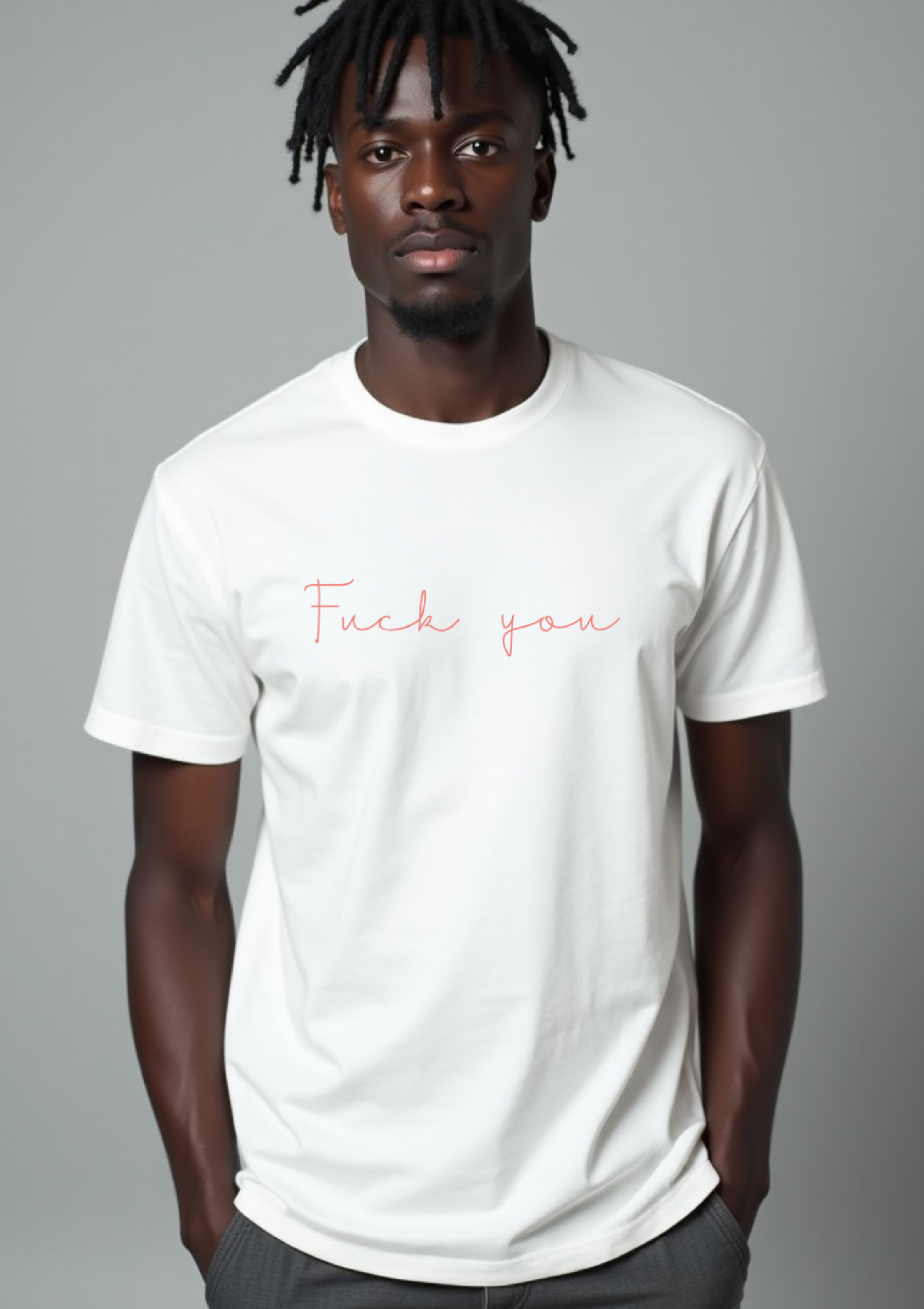 Playera con la frase Fuck you en letras rosa
