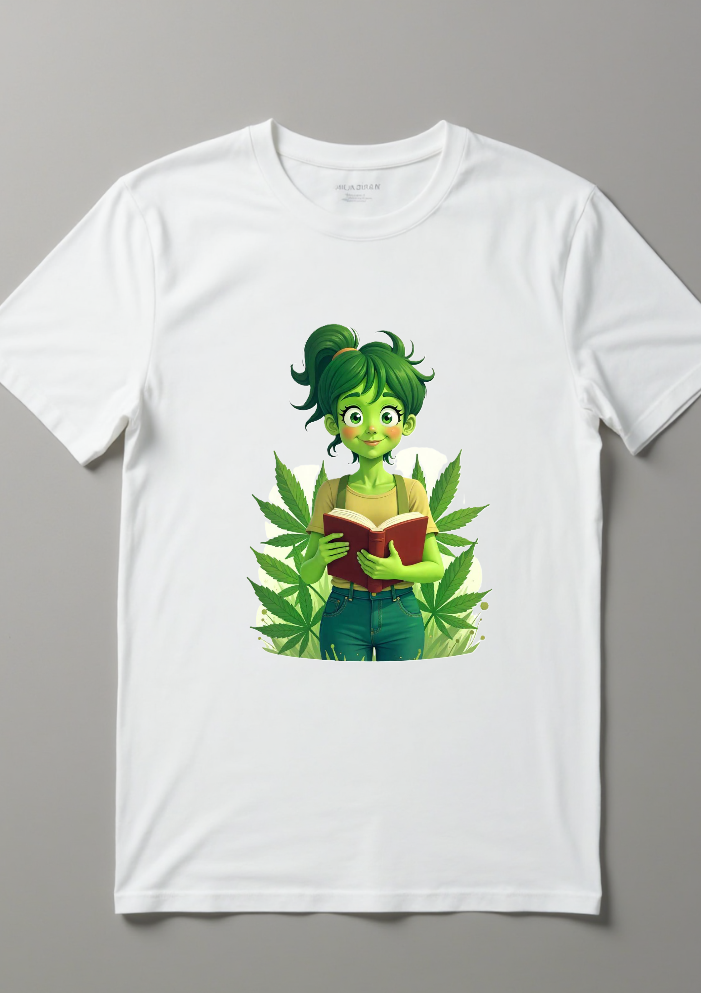 Playera de caricatura nerd femenina entusiasta del cannabis