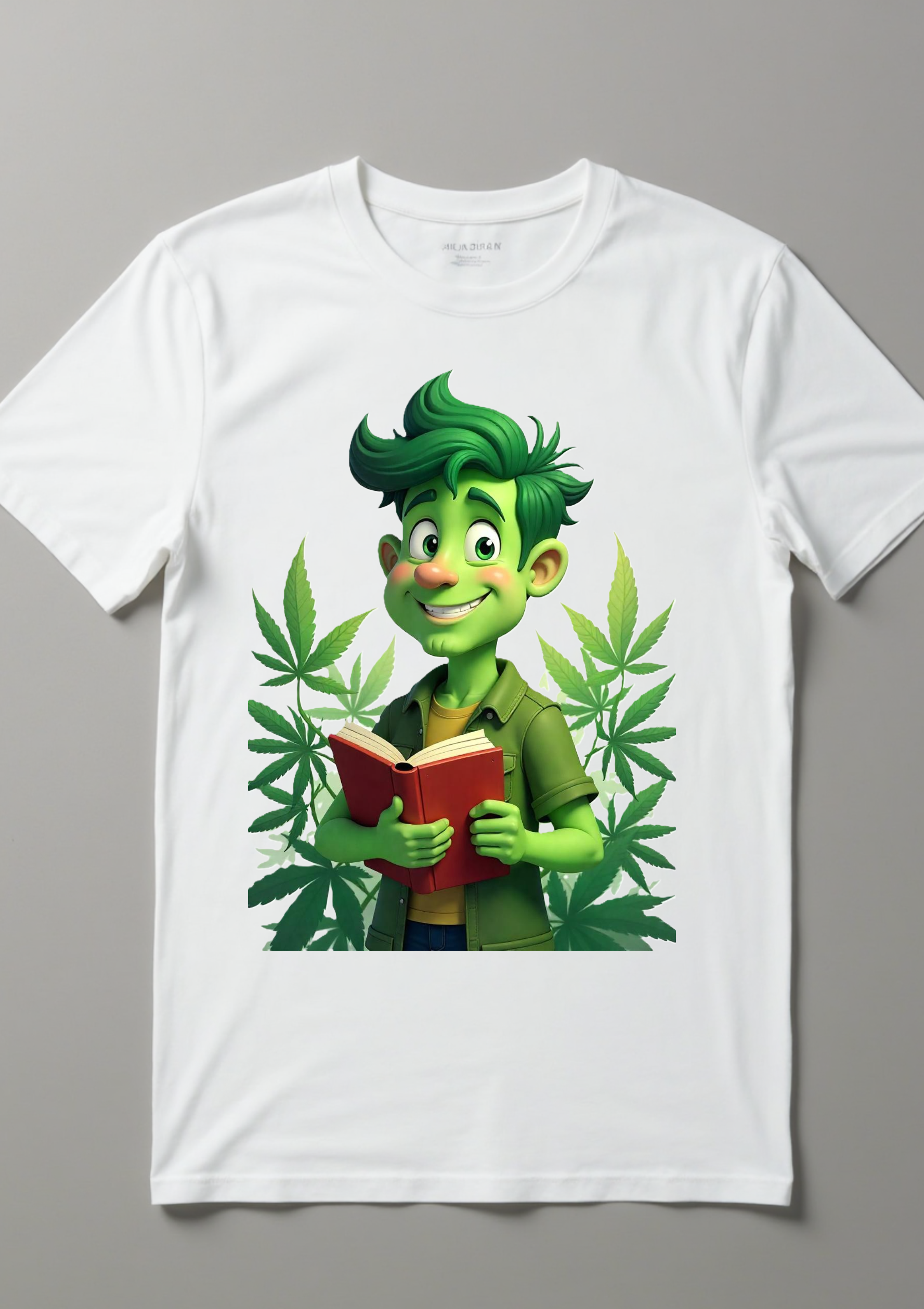 Playera de caricatura nerd masculina entusiasta del cannabis