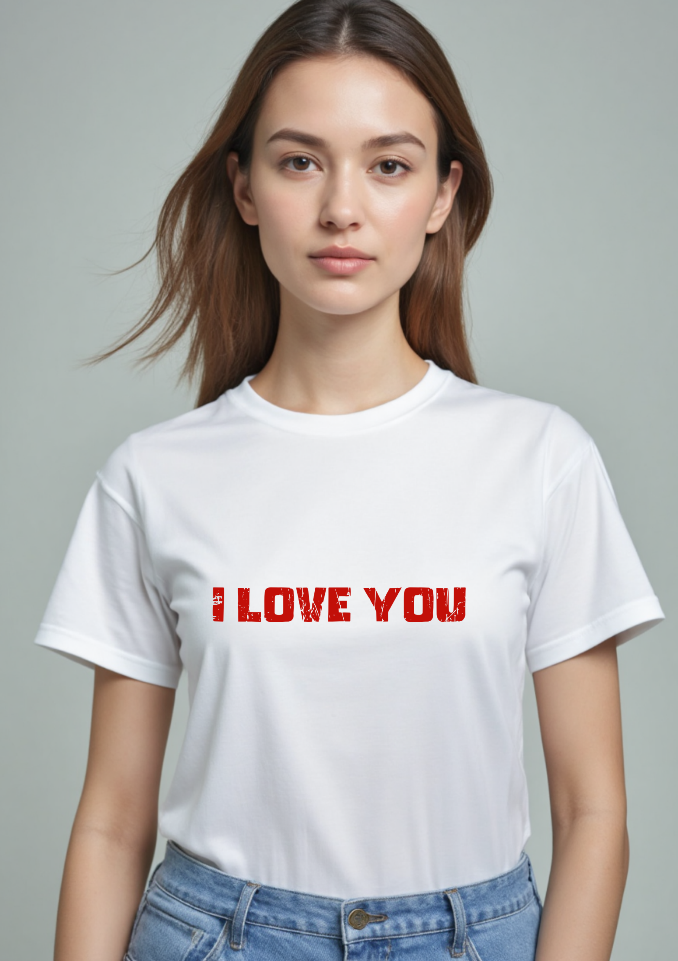 Playera con la frase de amor en letras rojas
