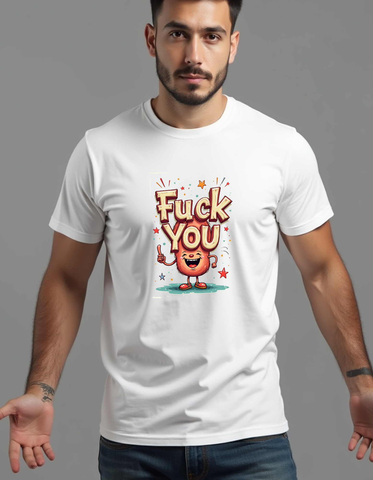 Otra Playera con la frase fuck you con caricatura