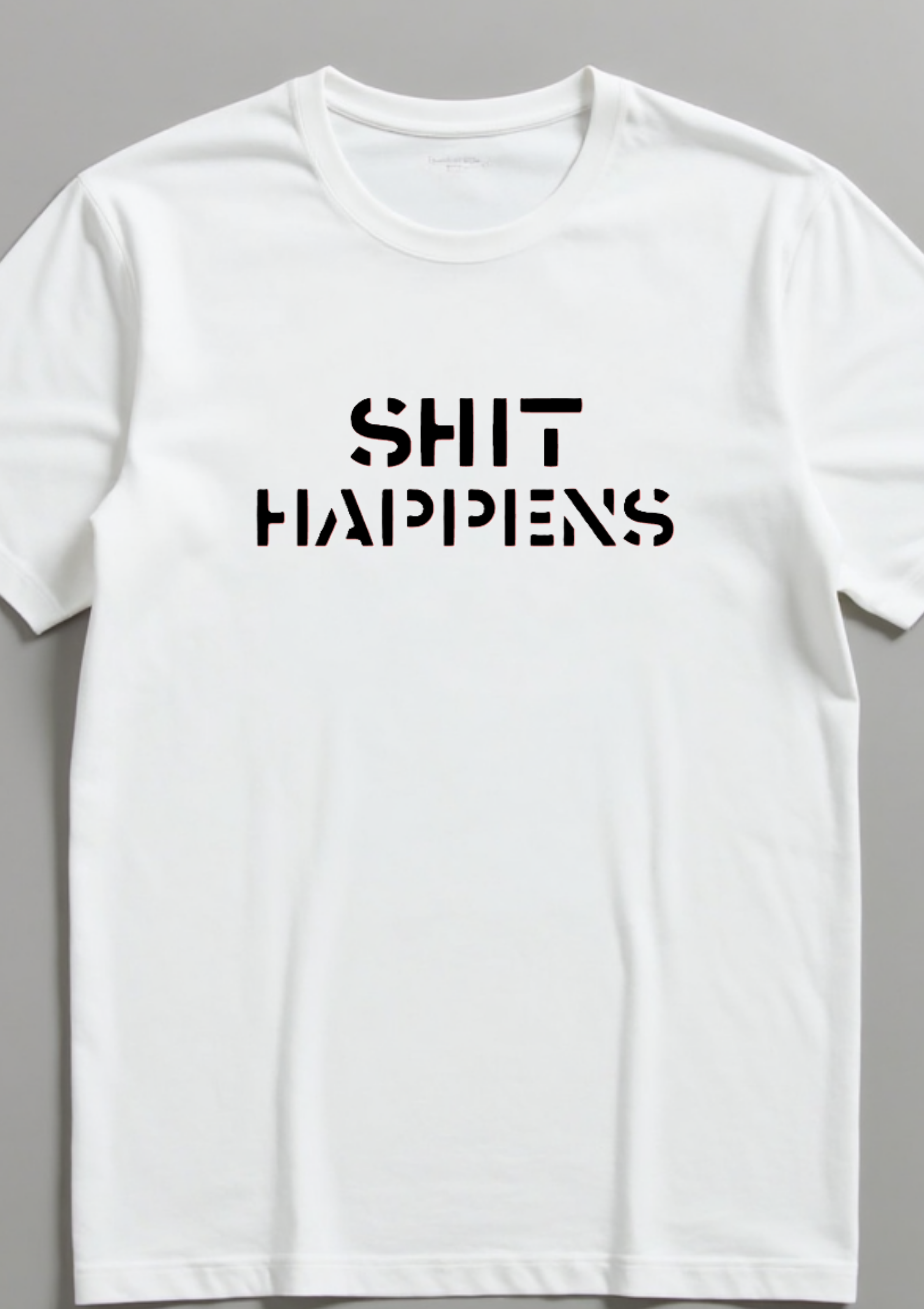 Playera con la frase Shit Happens estilo minimalista casual