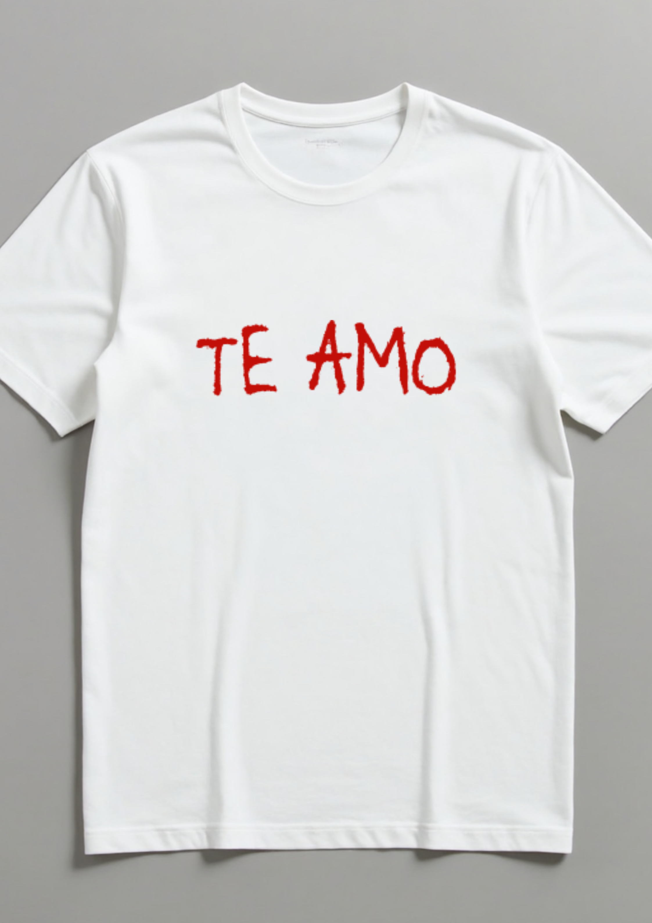 Playera con la frase Te Amo en letras rojas 