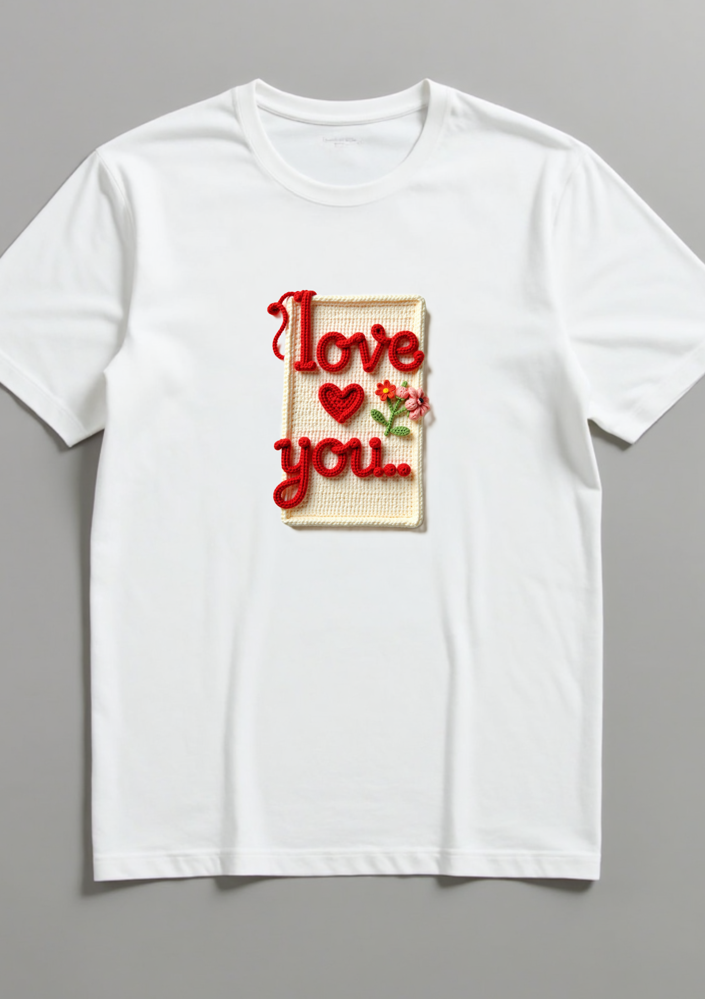 Playera con la frase I Love You estilo crochet