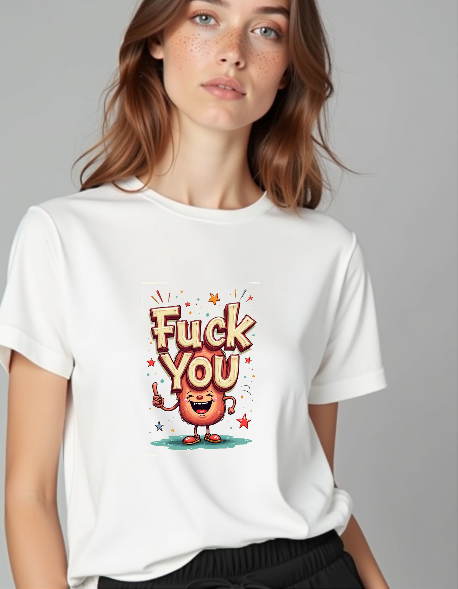 Otra Playera con la frase fuck you con caricatura