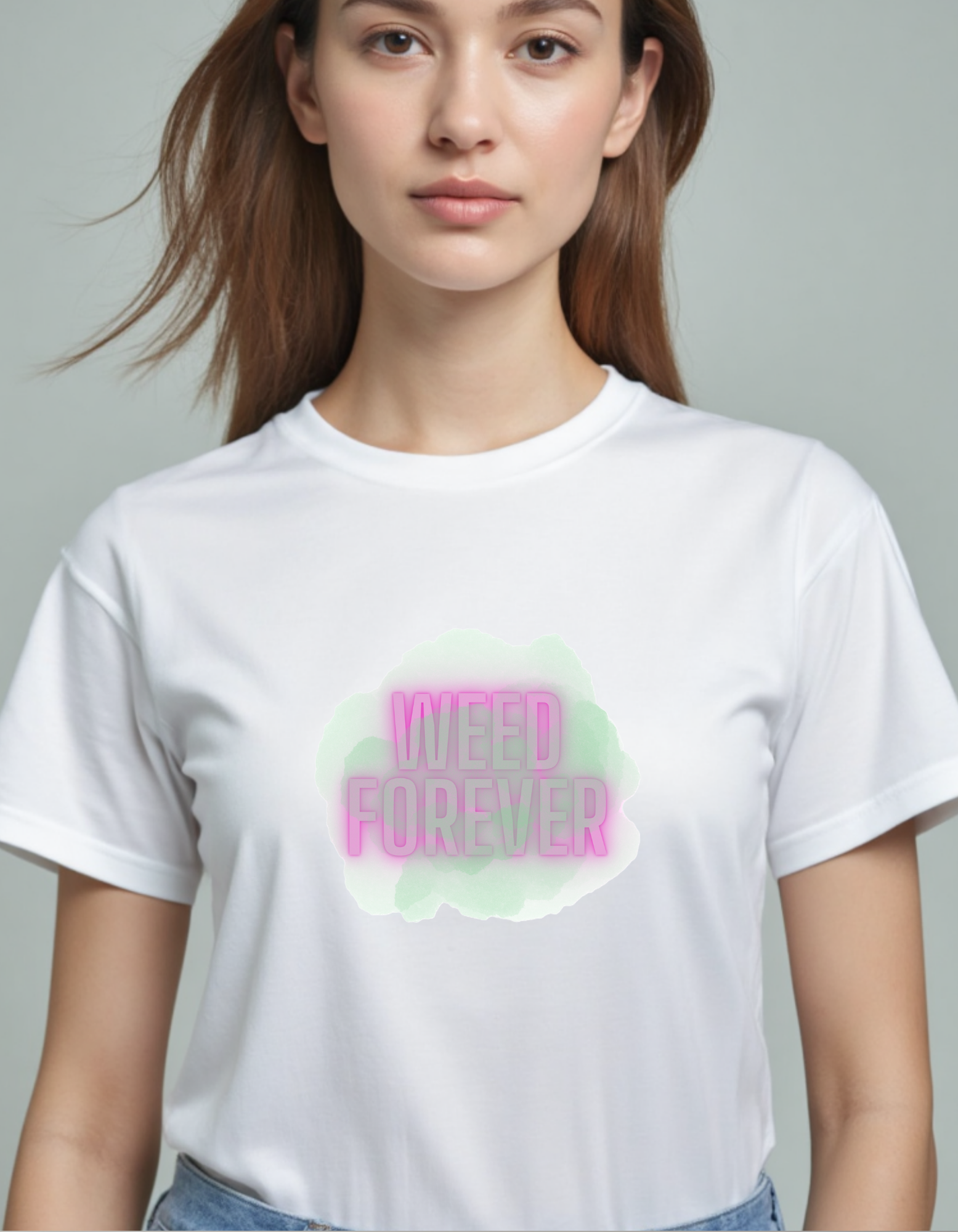 Playera con la frase Weed Forever en rosa con humo