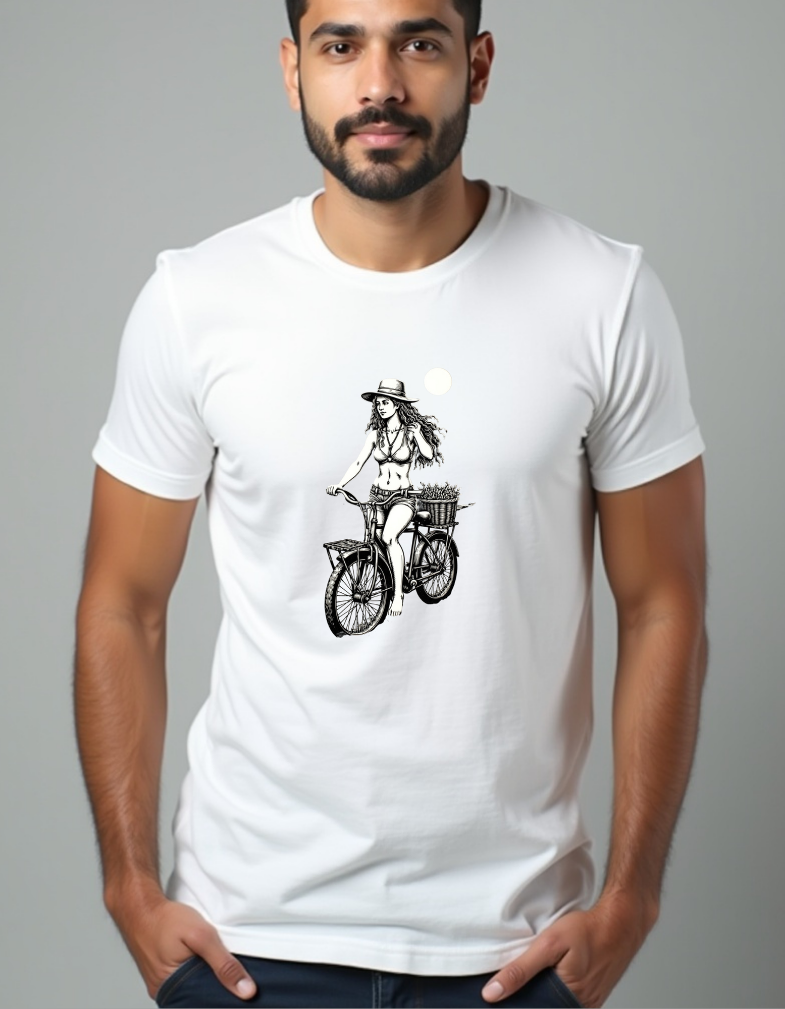 Playera con dibujo de una mujer en bicicleta