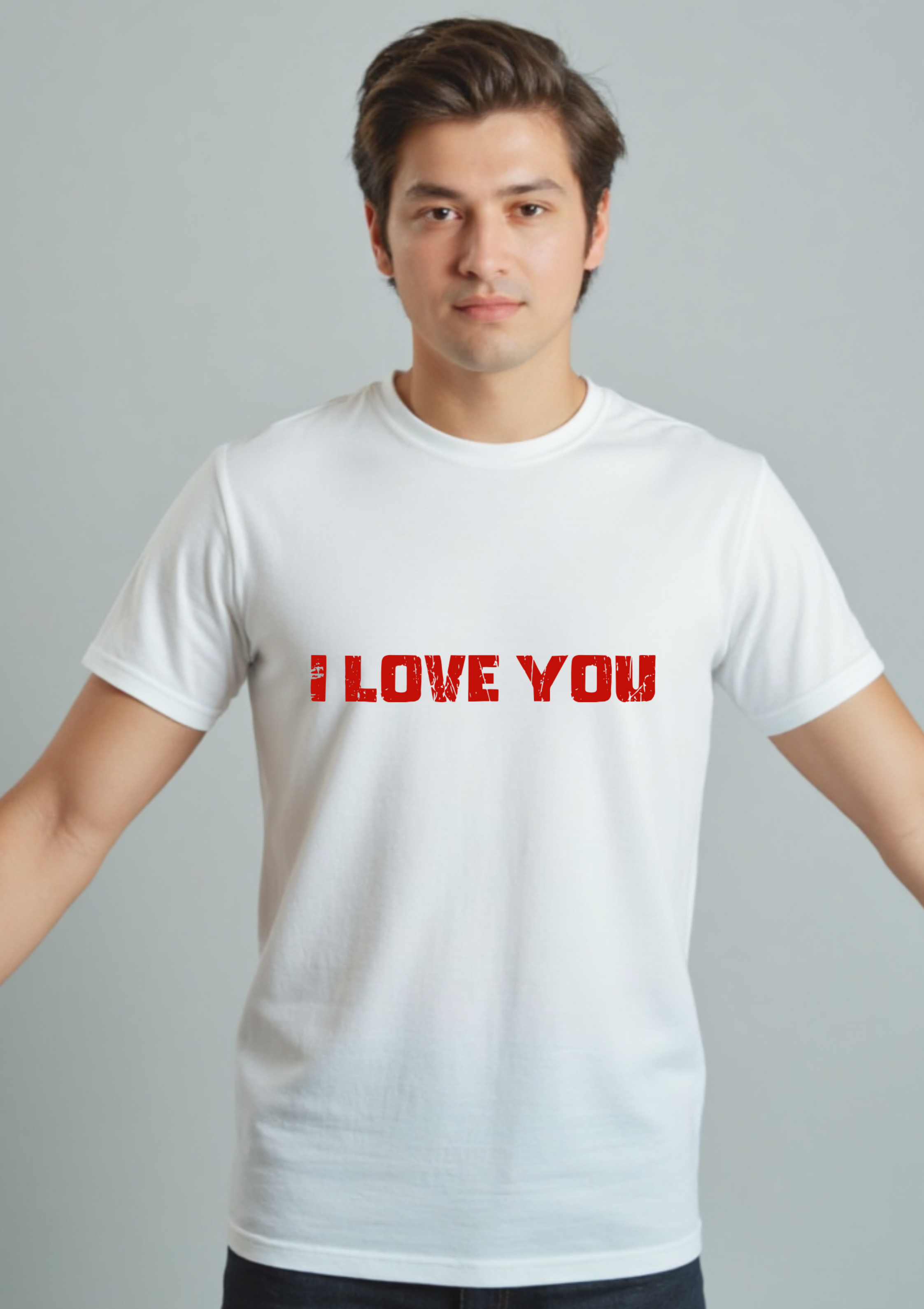 Playera con la frase de amor en letras rojas