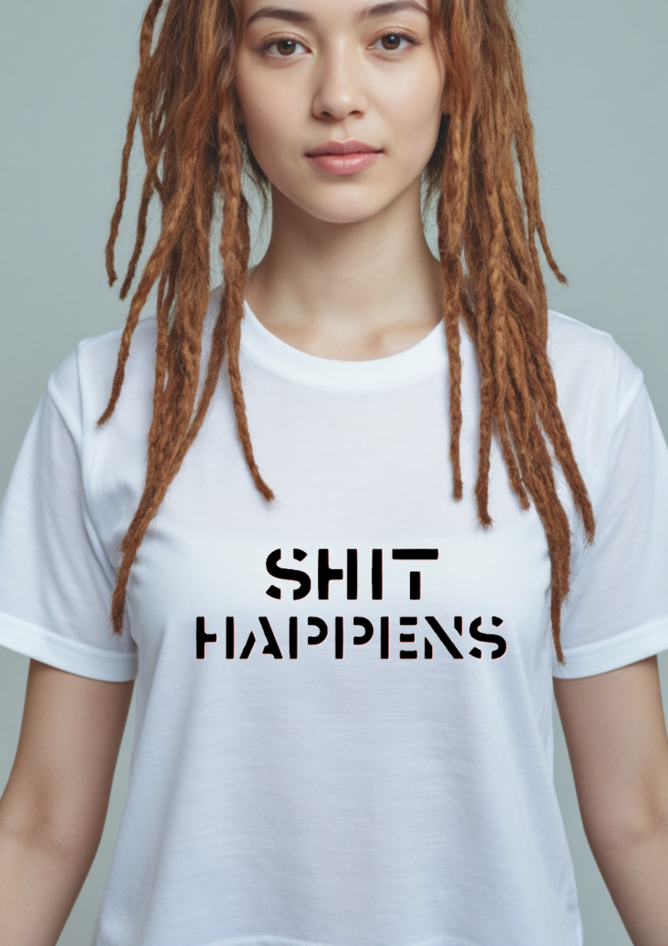 Playera con la frase Shit Happens estilo minimalista casual