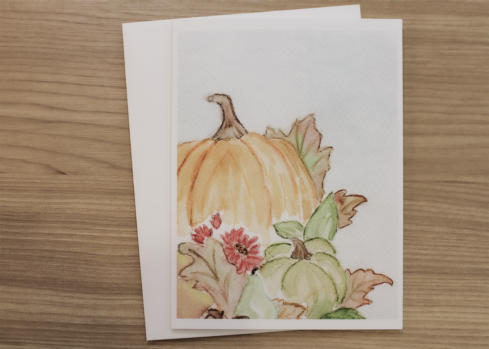 Fall Watercolor Greeting Cards – Pumpkin Floral Design (Set of 4, 5x7 with Envelopes)