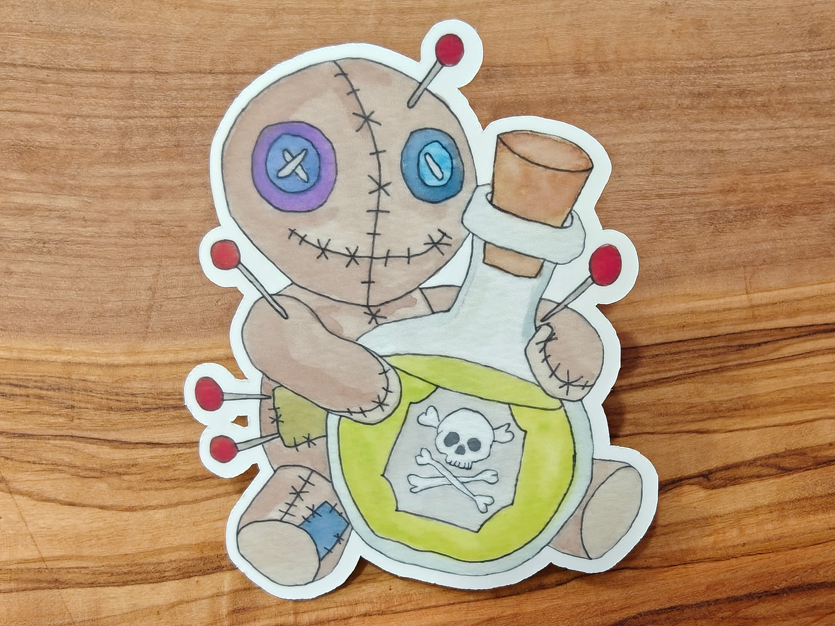 Voodoo Sticker Pack | Creepy Cute Watercolor Dolls and Skulls | Set of 6 Vinyl Waterproof Stickers in 2", 2.5", or 3" Tall