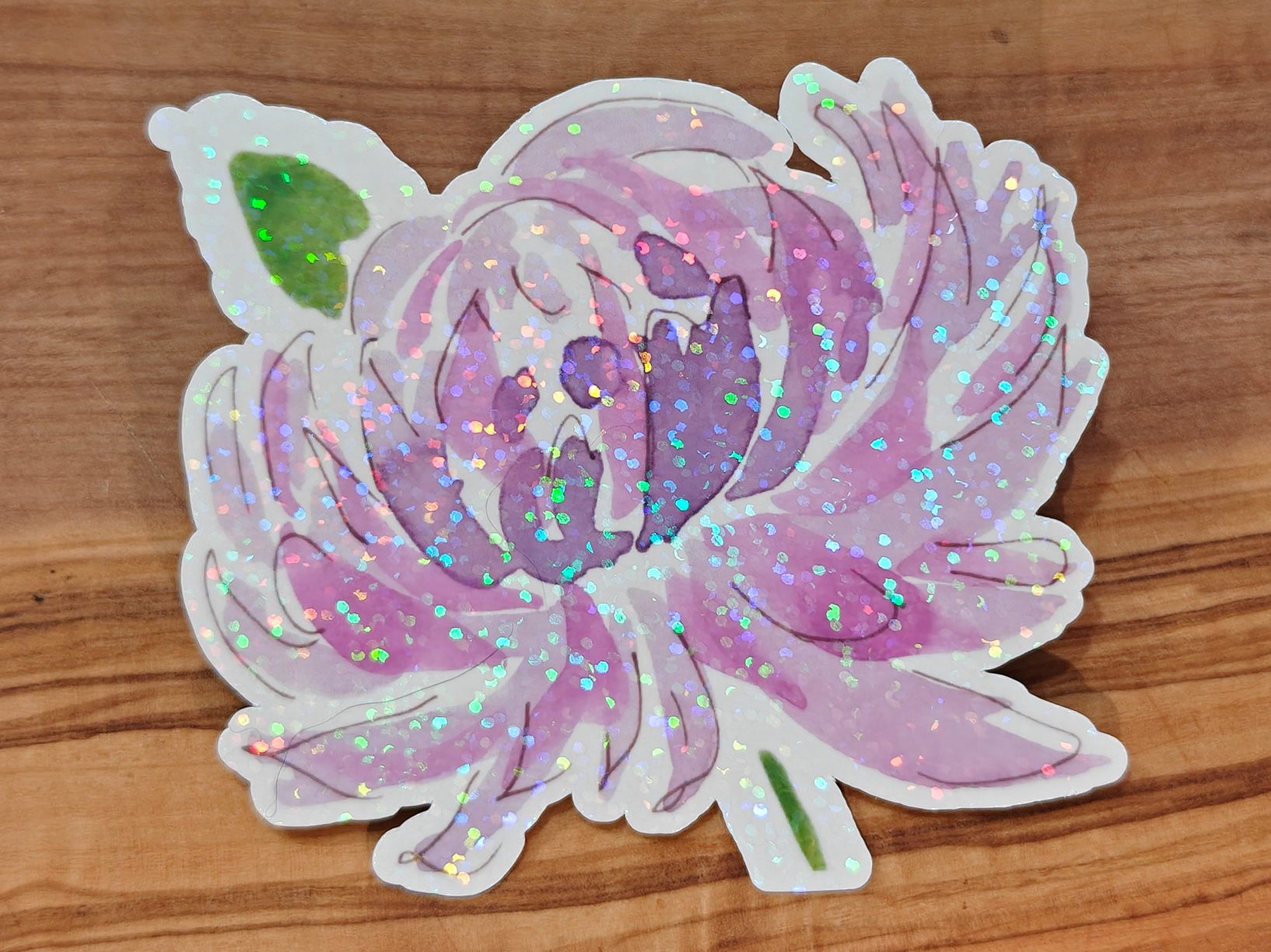 Purple Mum Sticker | Loose Watercolor Line and Wash Flower in Pink and Purple Gradients | 2", 2.5", or 3" Vinyl Waterproof Sticker