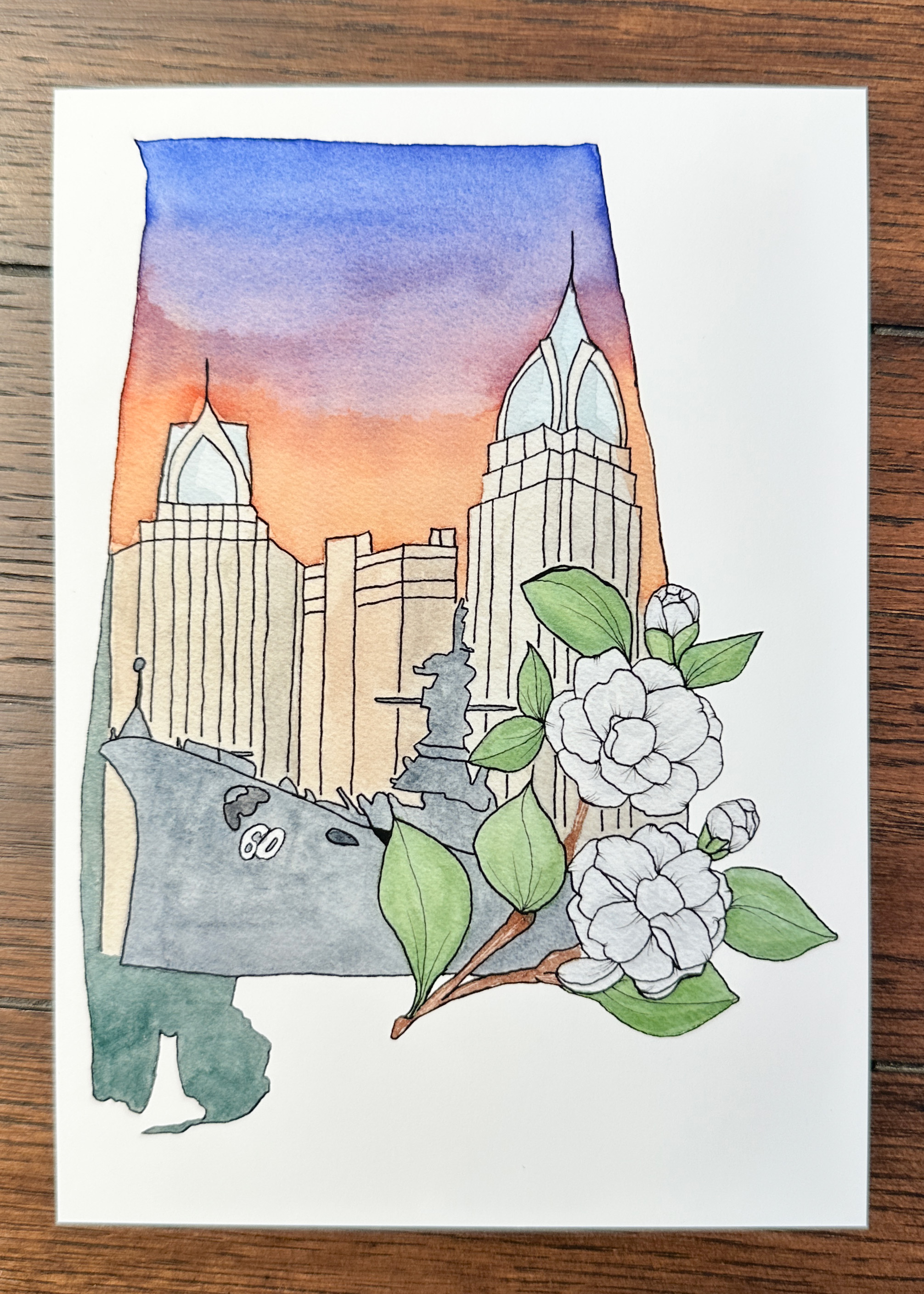 Mobile Alabama Watercolor Art Print - Iconic Southern Landmarks