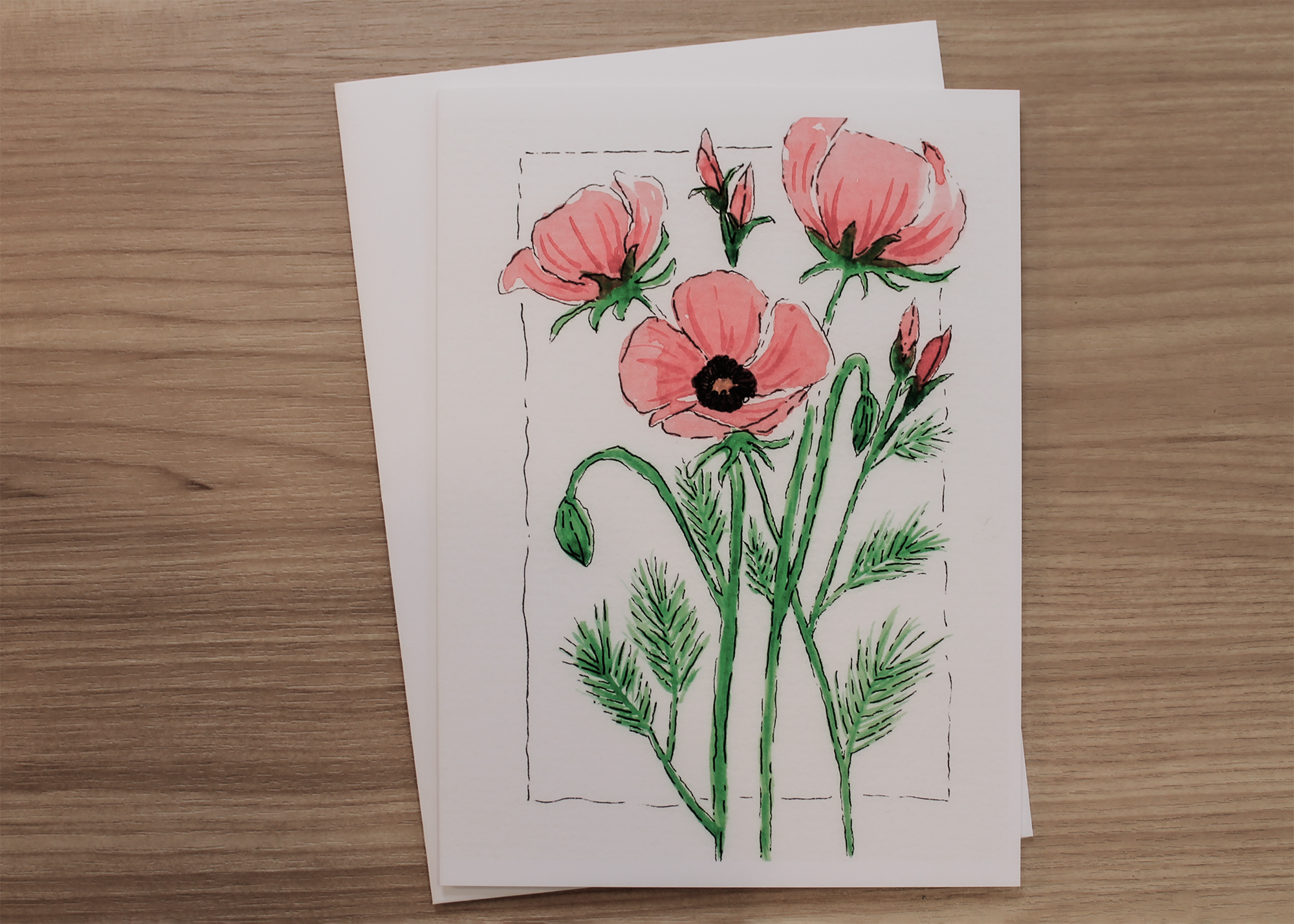 Watercolor Greeting Cards – Red Poppies Floral Design (Set of 4, 5x7 with Envelopes)