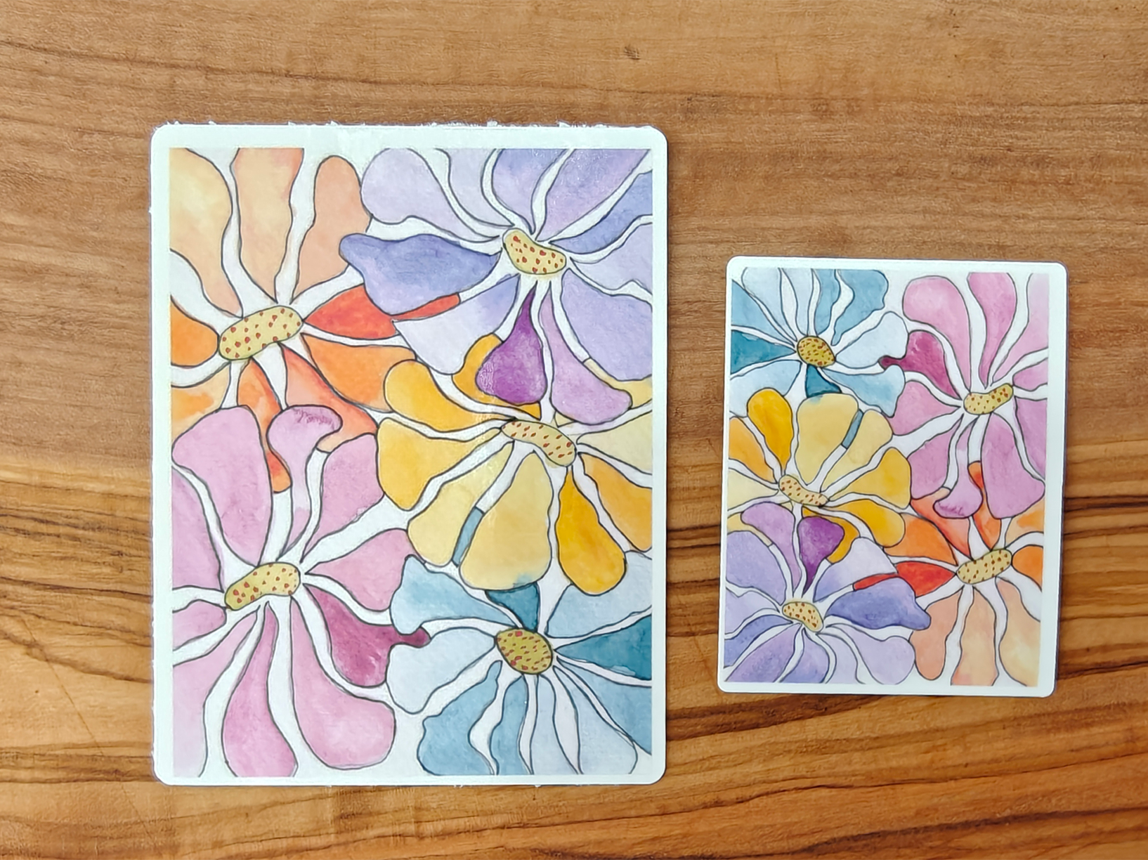 Retro Flowers Sticker | Watercolor Line and Wash Floral Design in Muted Colors | Rectangular Vinyl Waterproof Sticker in 2", 2.5", or 3" Tall