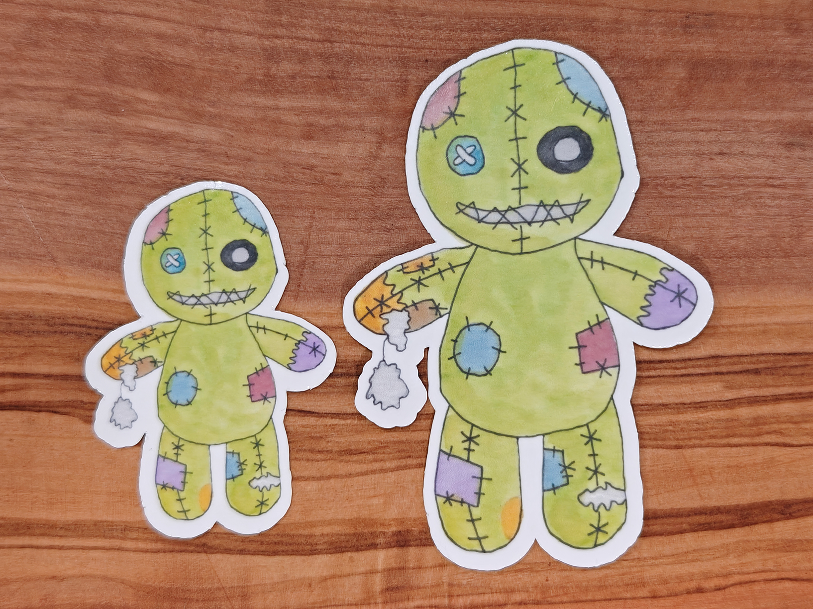 Green Voodoo Doll Sticker | Creepy Cute Watercolor Voodoo Plush Design | 2", 2.5", or 3" Vinyl Waterproof Sticker