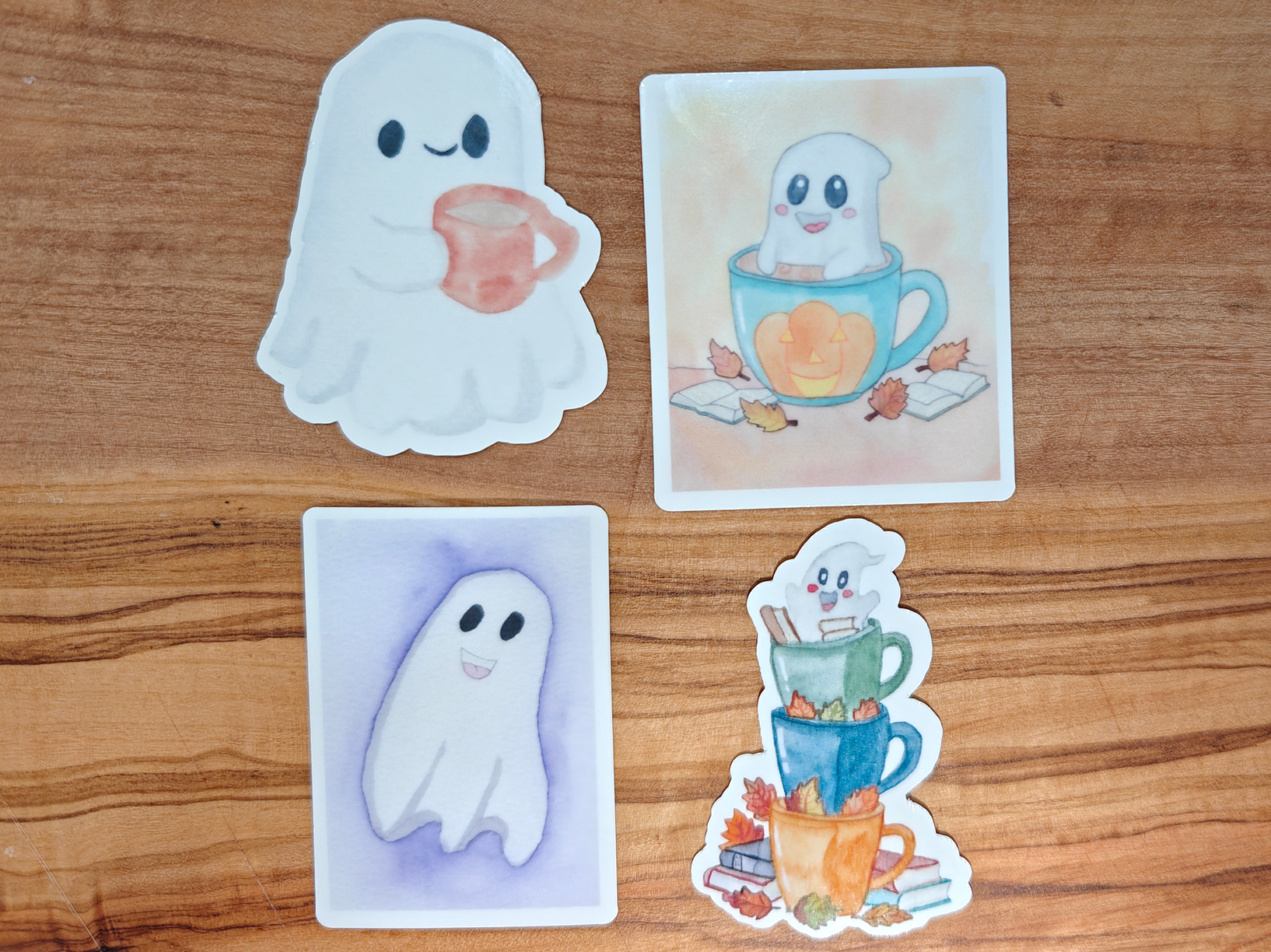 Halloween Ghost Sticker Pack | Creepy Cute Watercolor Ghost Stickers | Set of 4 Vinyl Waterproof Stickers in 2", 2.5", or 3" Tall