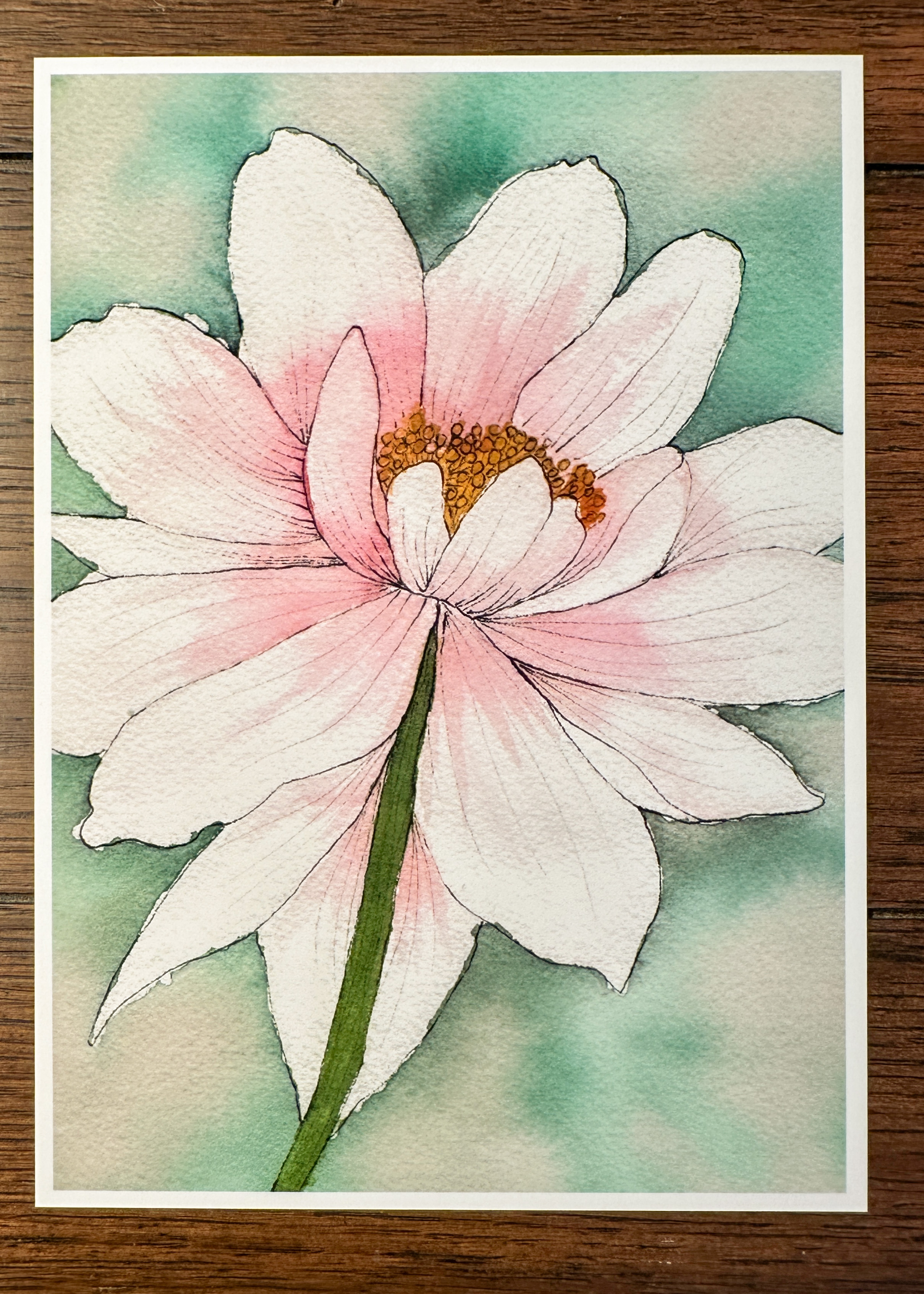 Pink Lily Watercolor Print - Soft Botanical Flower Art with Green Background
