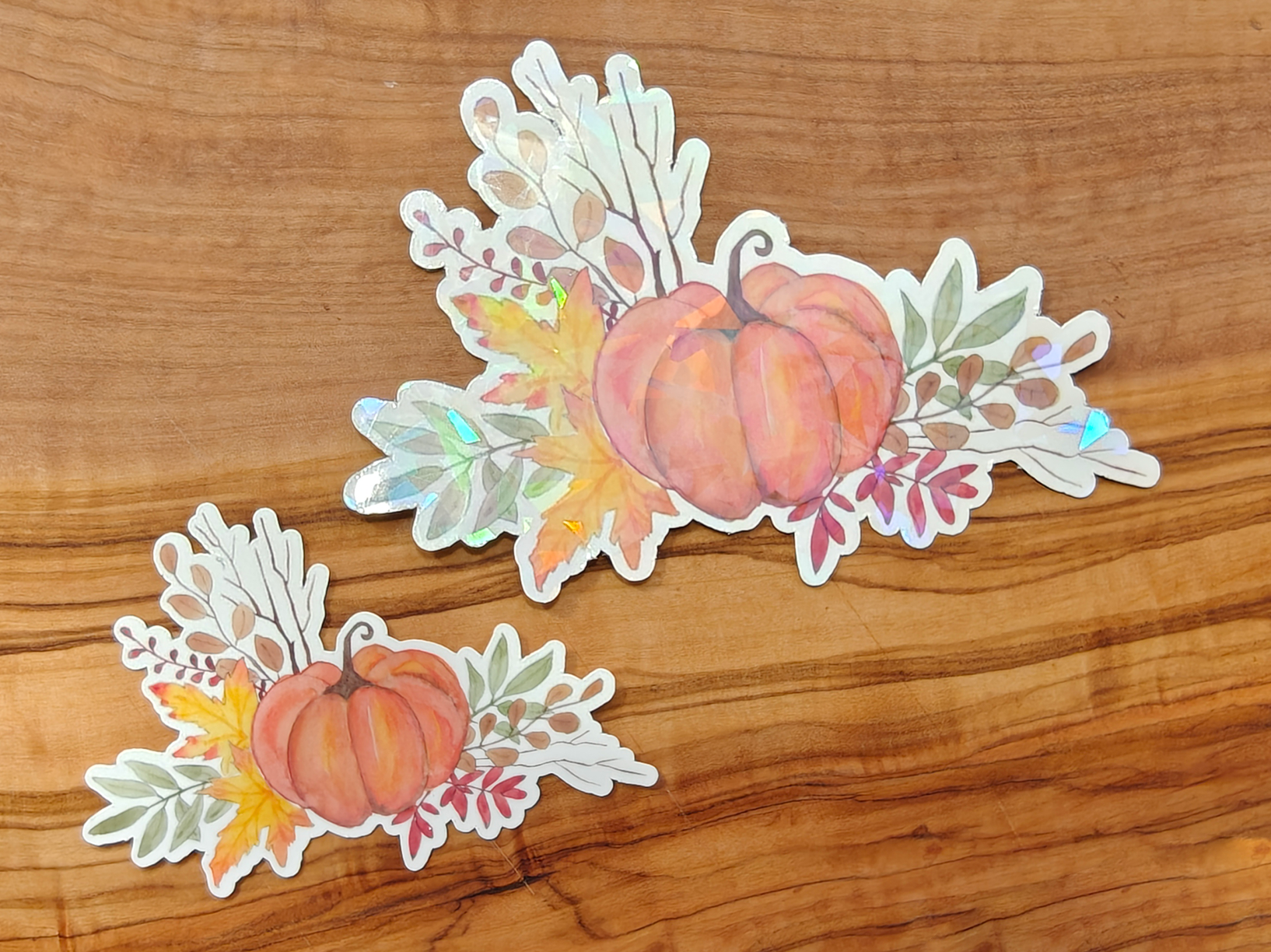 Pumpkin Floral Sticker | Watercolor Pumpkin with Autumn Leaves and Branches | 2", 2.5", or 3" Vinyl Waterproof Sticker