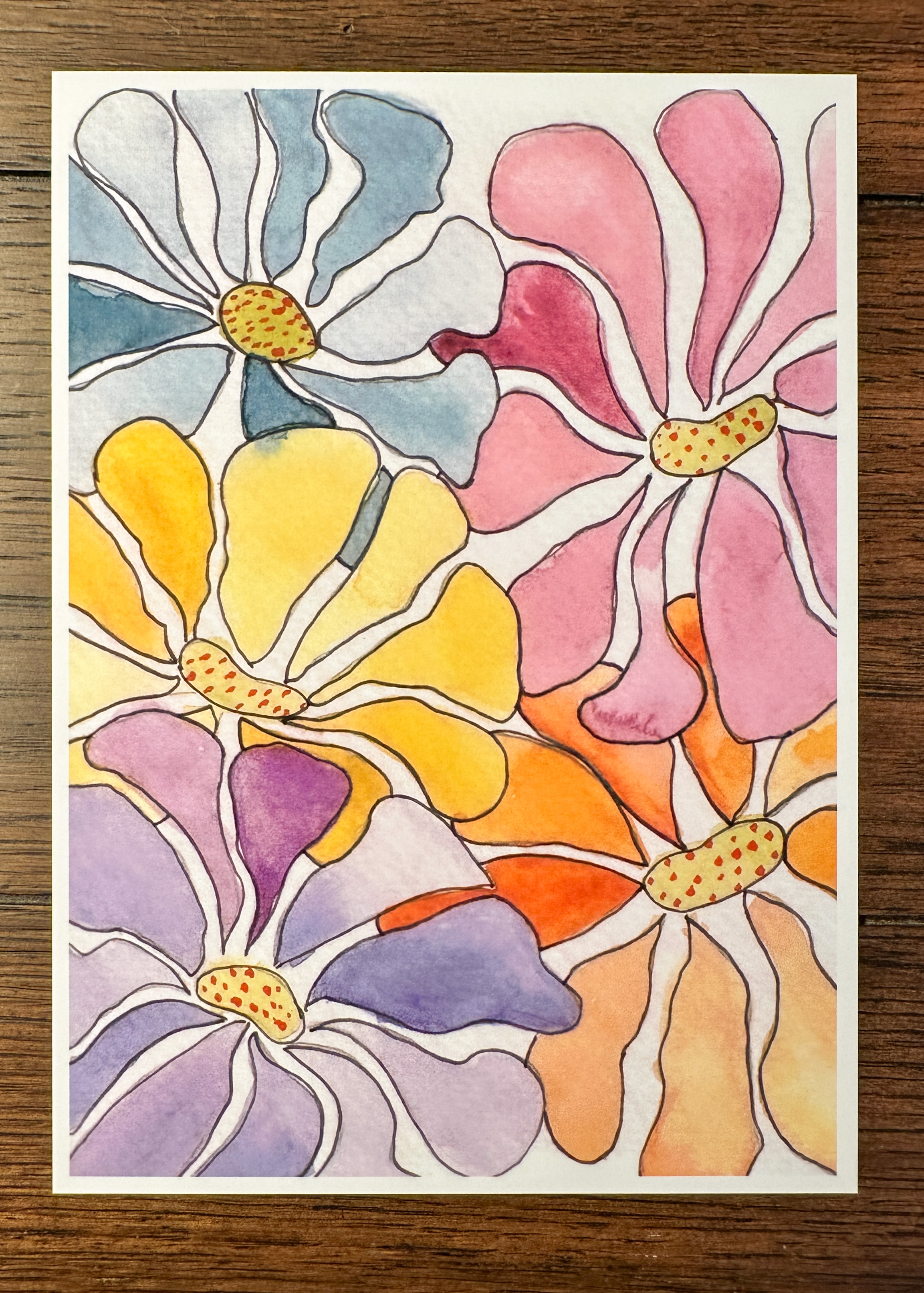 Modern Watercolor Floral Print - Colorful Abstract Petal Art in Rainbow Tones