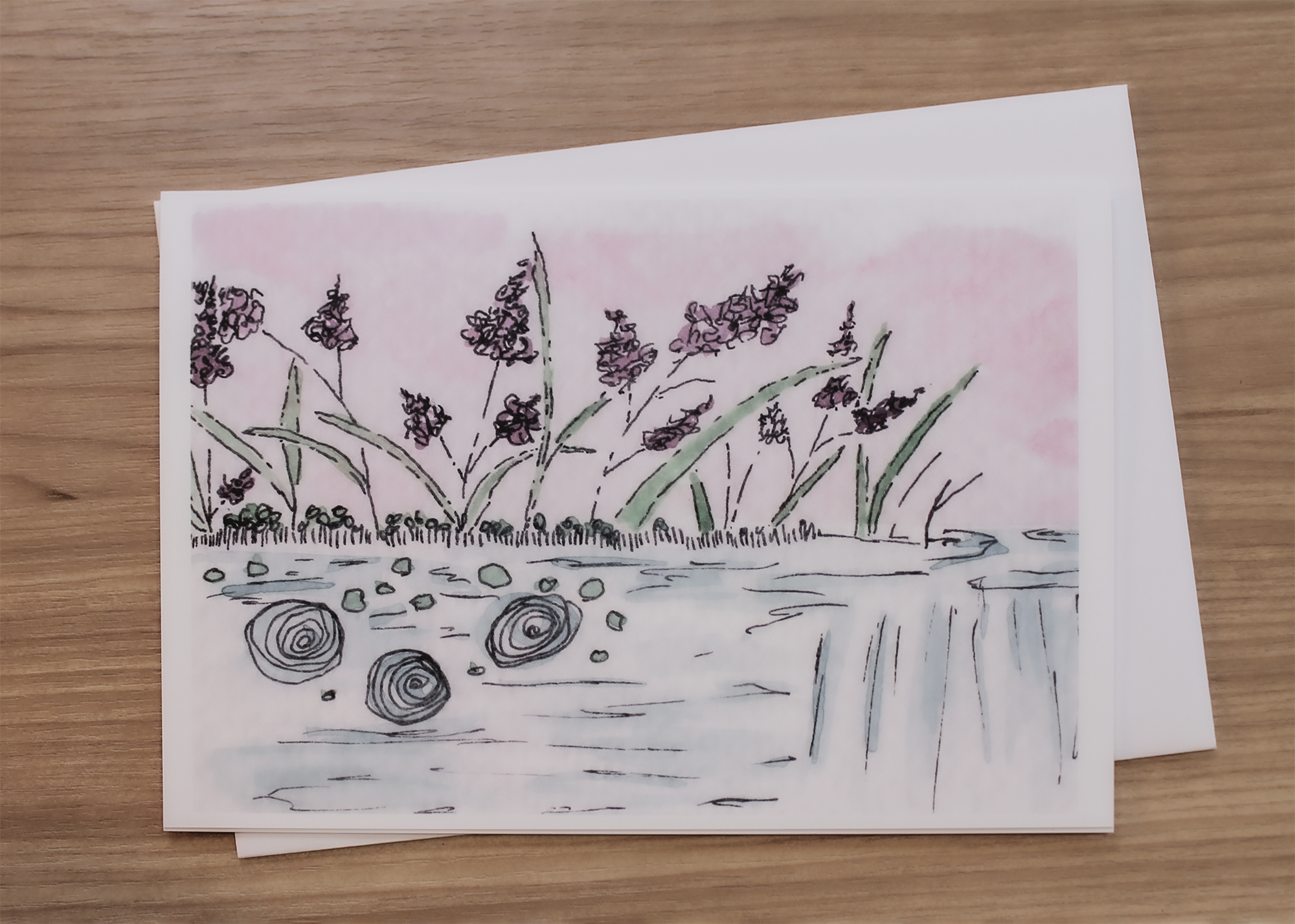 Watercolor Greeting Cards – Purple Pond Flowers (Set of 4, 5x7 with Envelopes)