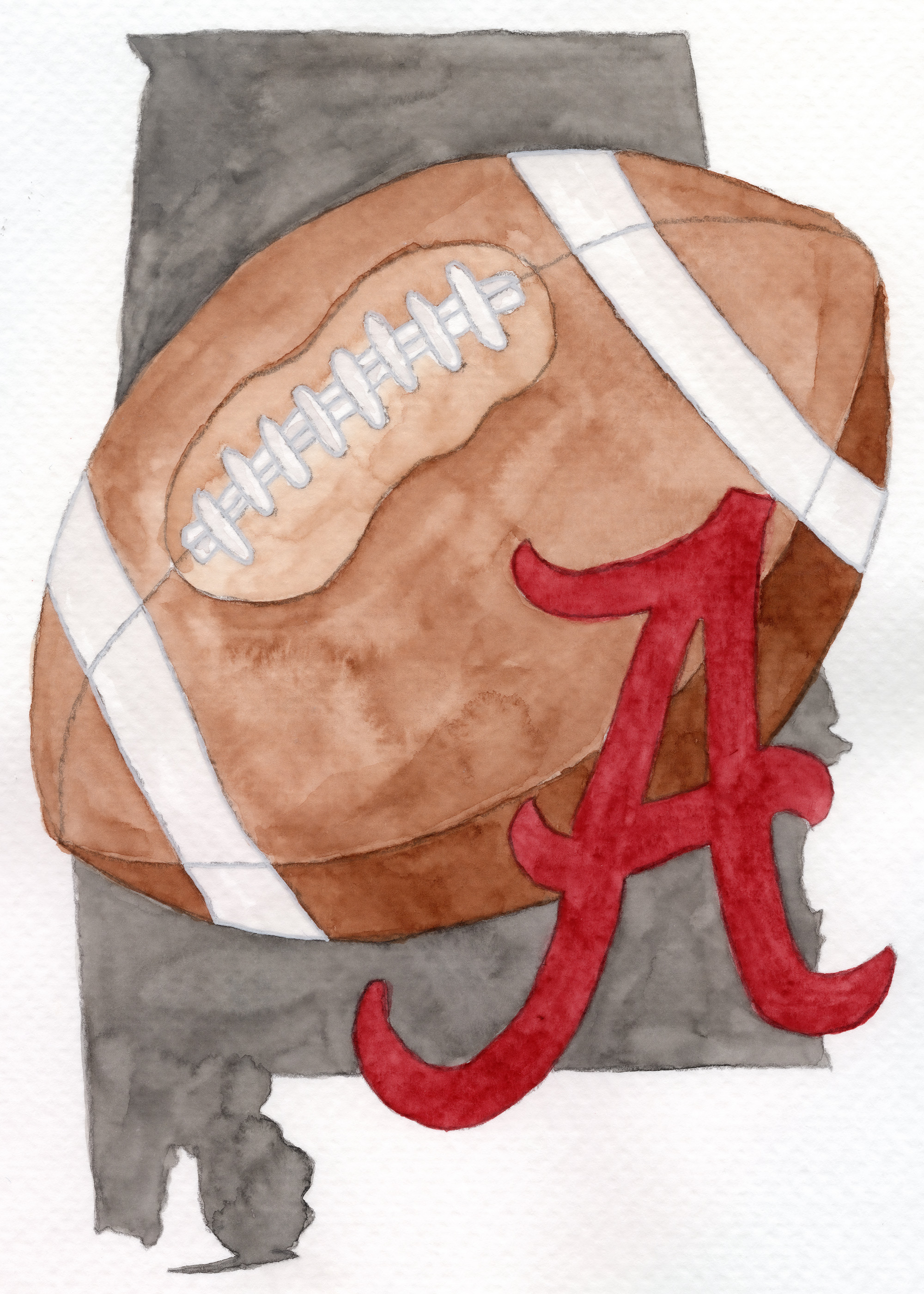 Alabama Crimson Tide Football Watercolor Art Print – State Pride Wall Decor