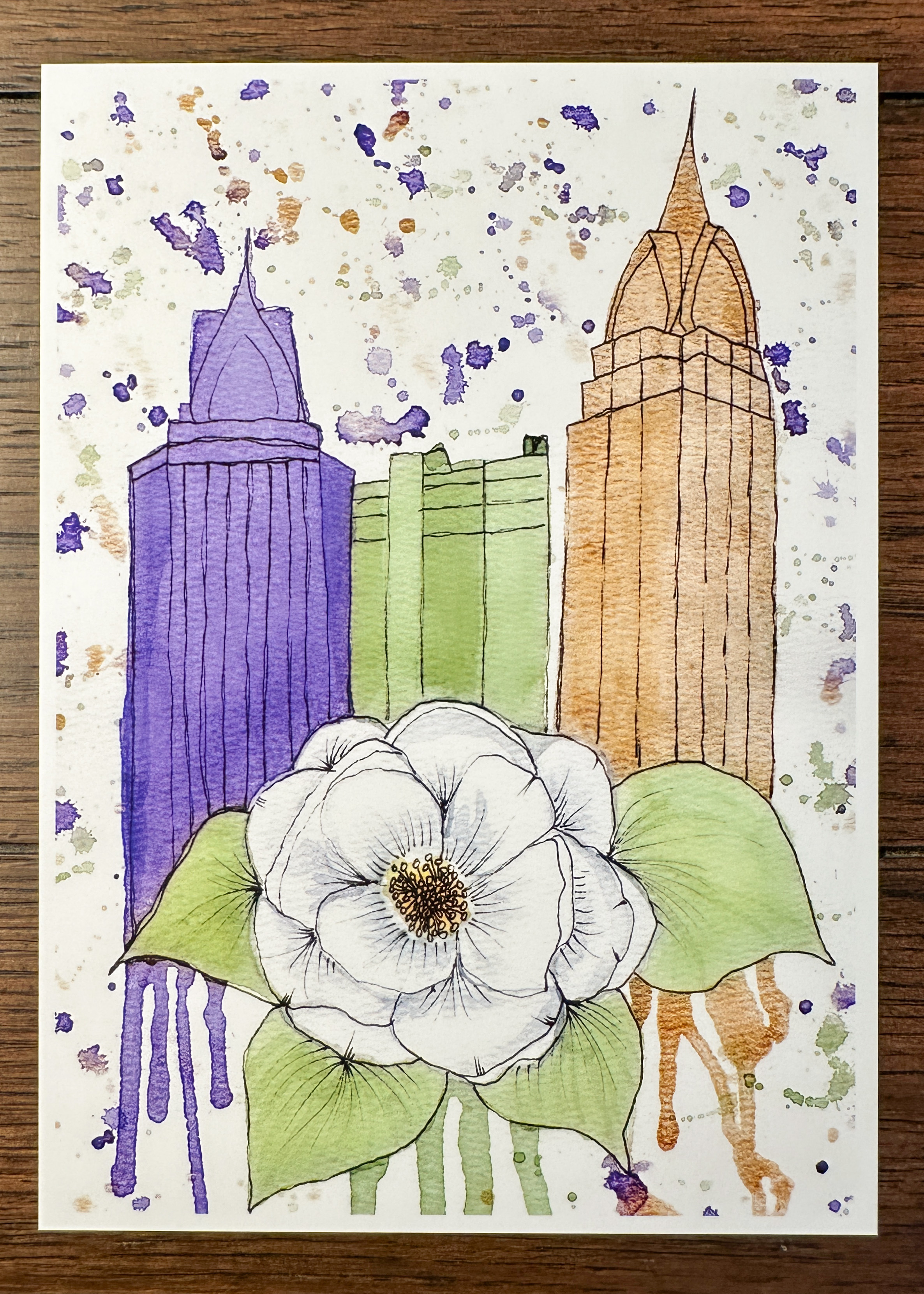 Limited Edition Mobile Mardi Gras Skyline Print - Camellia and Cityscape Watercolor, 25 Signed and Numbered