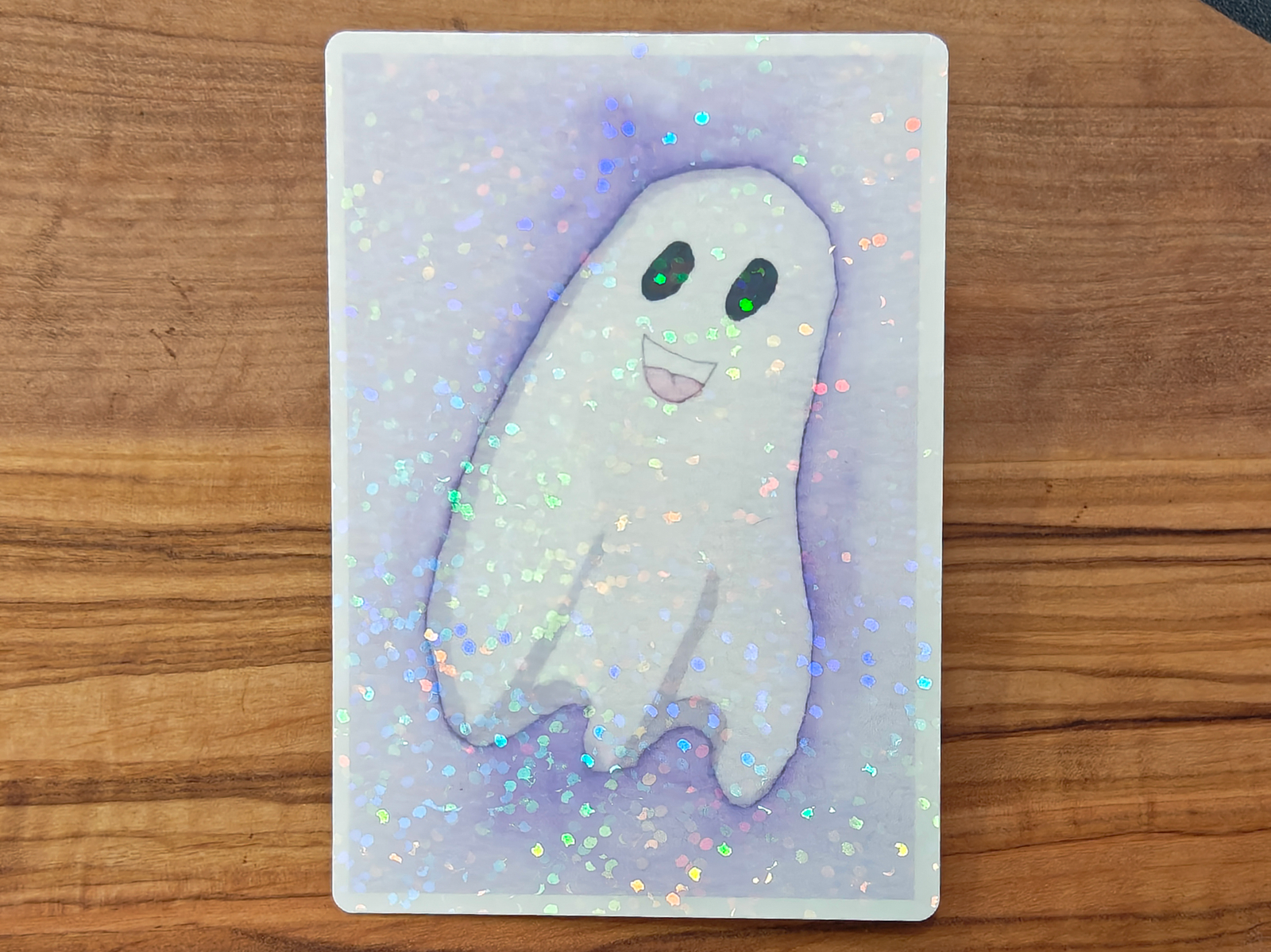 Ghost Sticker with Purple Watercolor Background | Cute Fun Spooky Rectangular Vinyl Waterproof Sticker