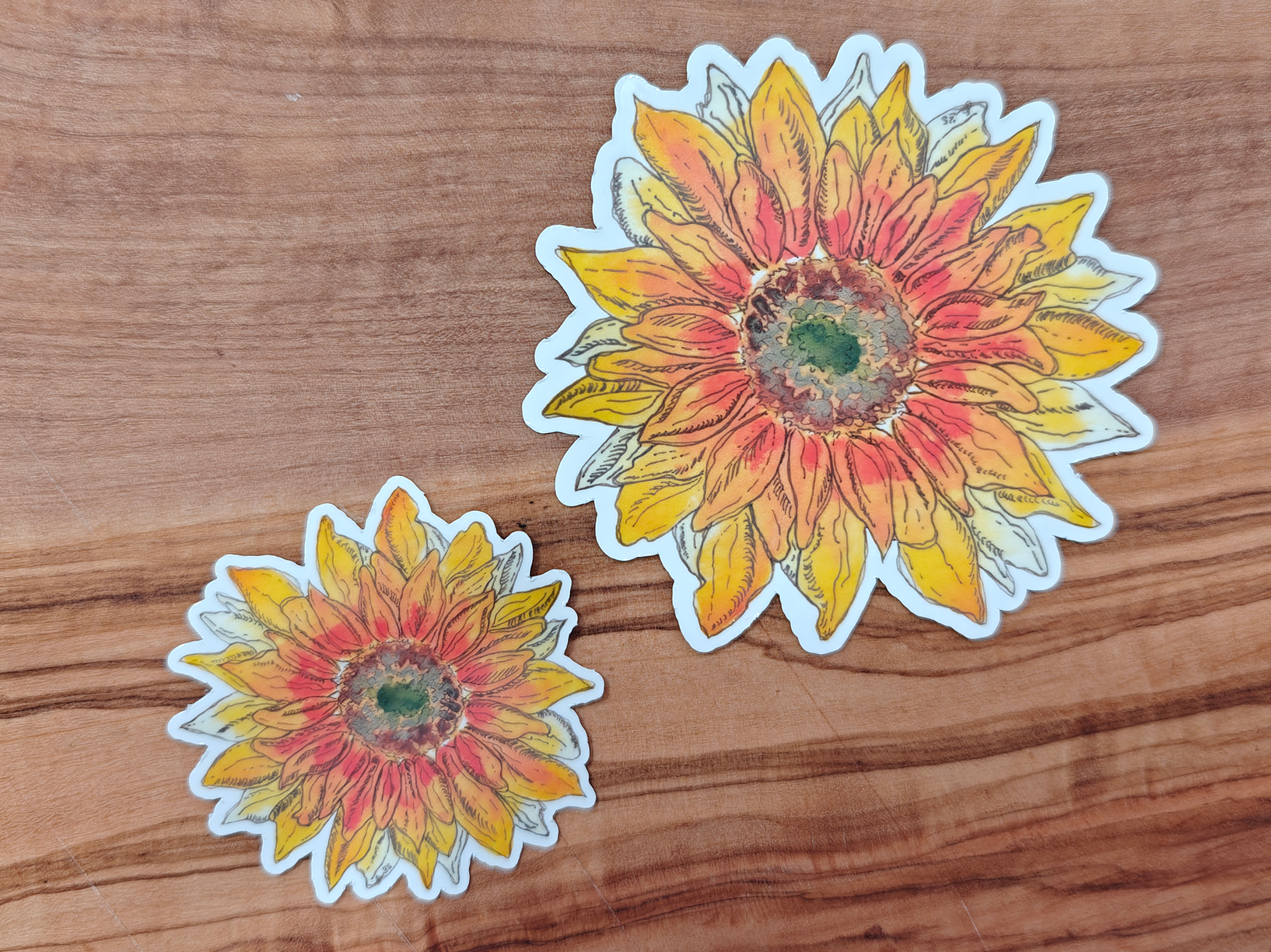 Sunflower Sticker | Watercolor Line and Wash Flower in Yellow and Orange | 2", 2.5", or 3" Vinyl Waterproof Sticker