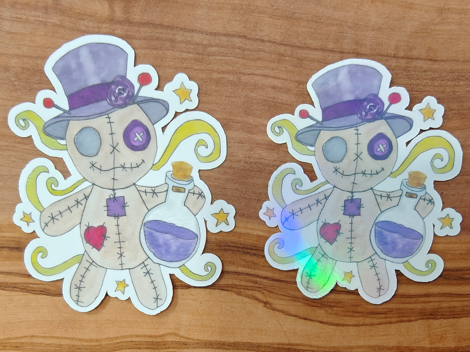 Voodoo Doll Sticker with Top Hat and Potion | Creepy Cute Watercolor Design | 2", 2.5", or 3" Vinyl Waterproof Sticker