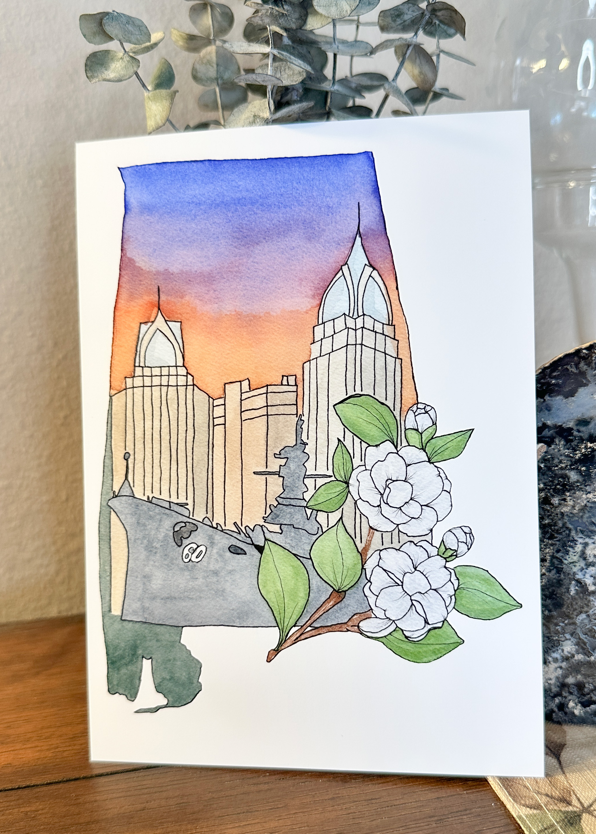 Mobile Alabama Watercolor Art Print - Iconic Southern Landmarks