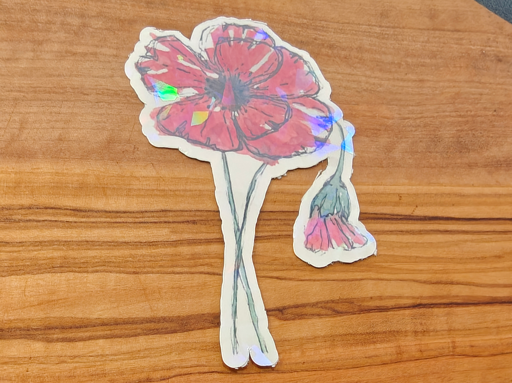 Red Poppy Sticker | Loose Watercolor Line and Wash Flower with Drooping Bud | 2", 2.5", or 3" Vinyl Waterproof Sticker