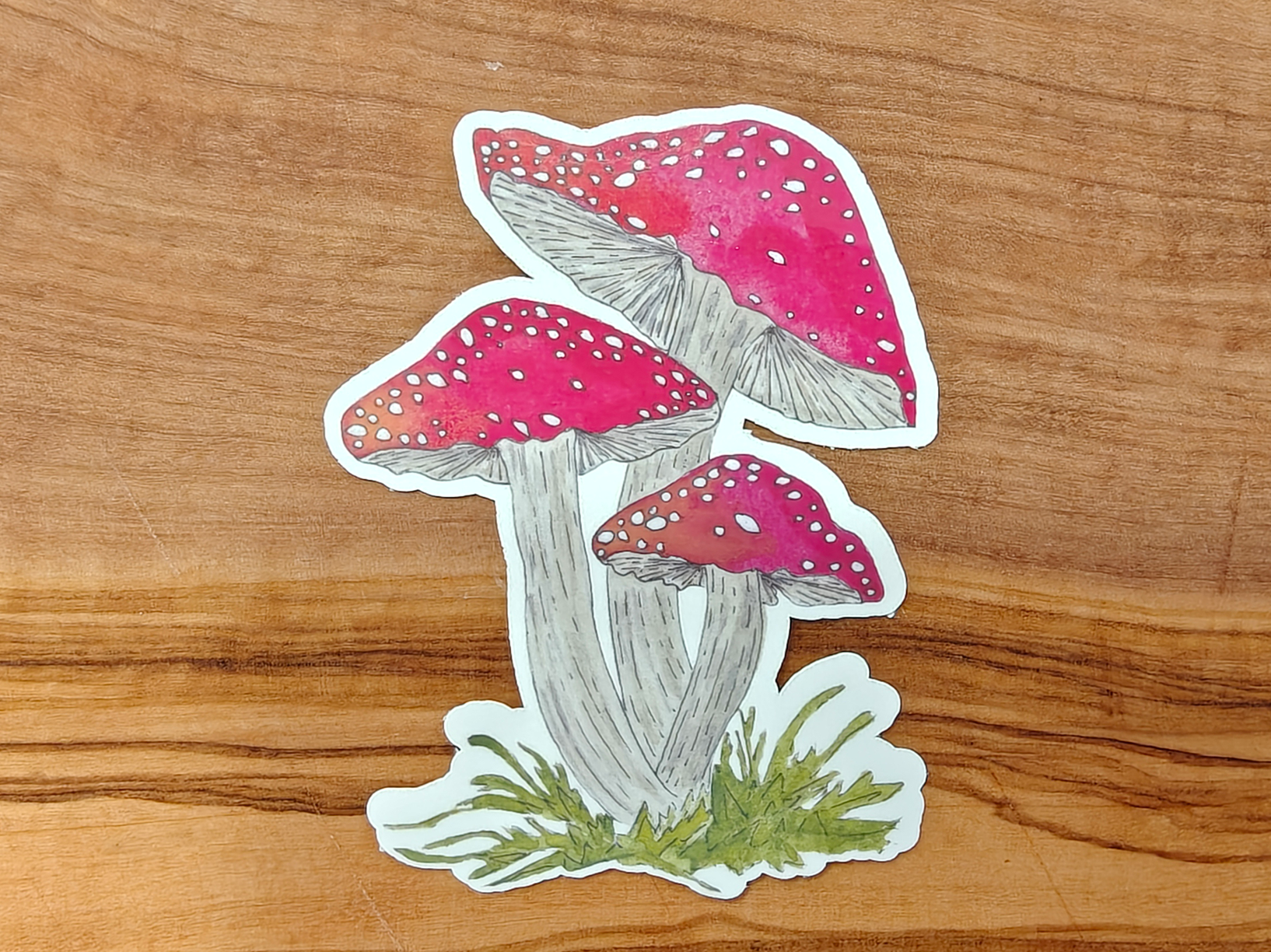 Mushroom Trio Sticker | Watercolor Toadstools in Line and Wash Style | 2", 2.5", or 3" Vinyl Waterproof Sticker
