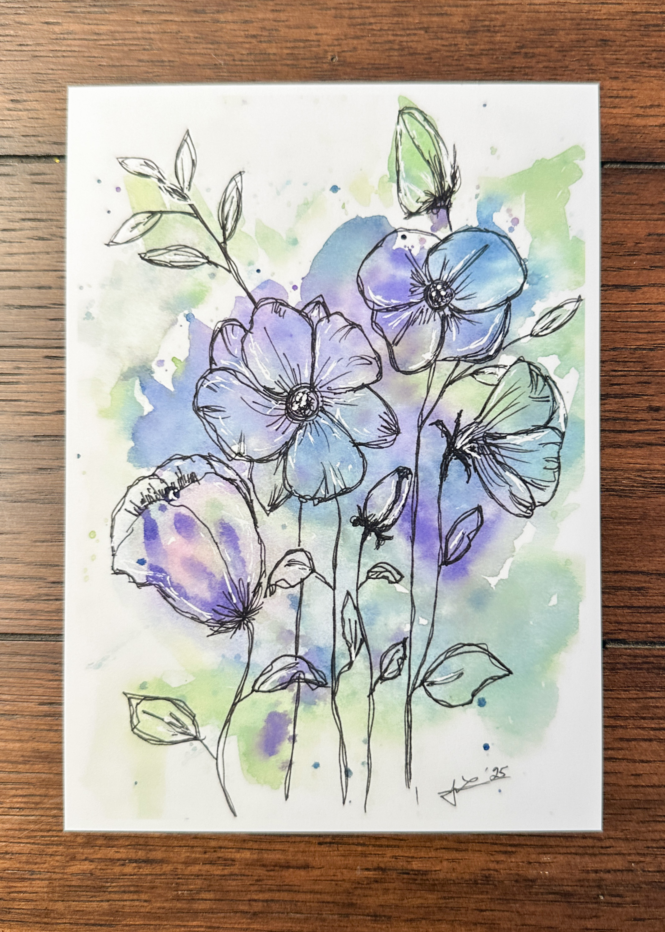 Loose Floral Watercolor Print - Abstract Wildflowers in Purple, Blue, and Green