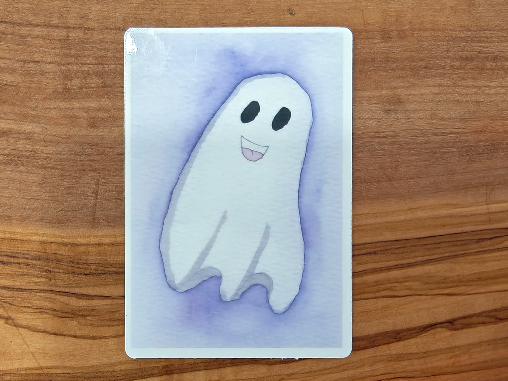 Ghost Sticker with Purple Watercolor Background | Cute Fun Spooky Rectangular Vinyl Waterproof Sticker
