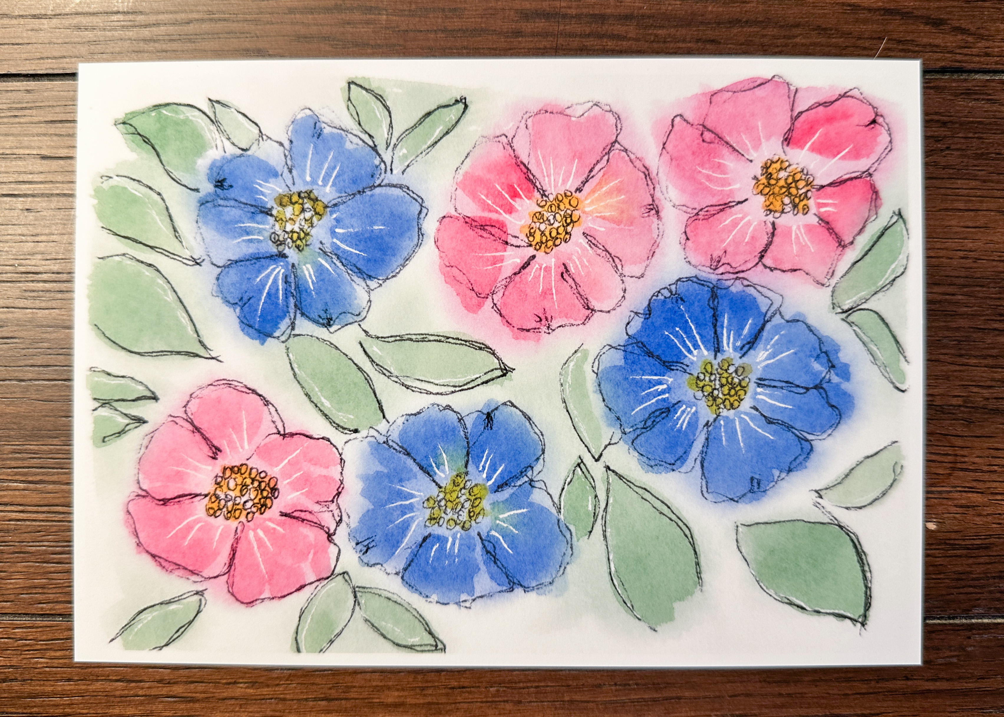 Pink and Blue Wildflower Watercolor Print - Loose Floral Botanical Ar