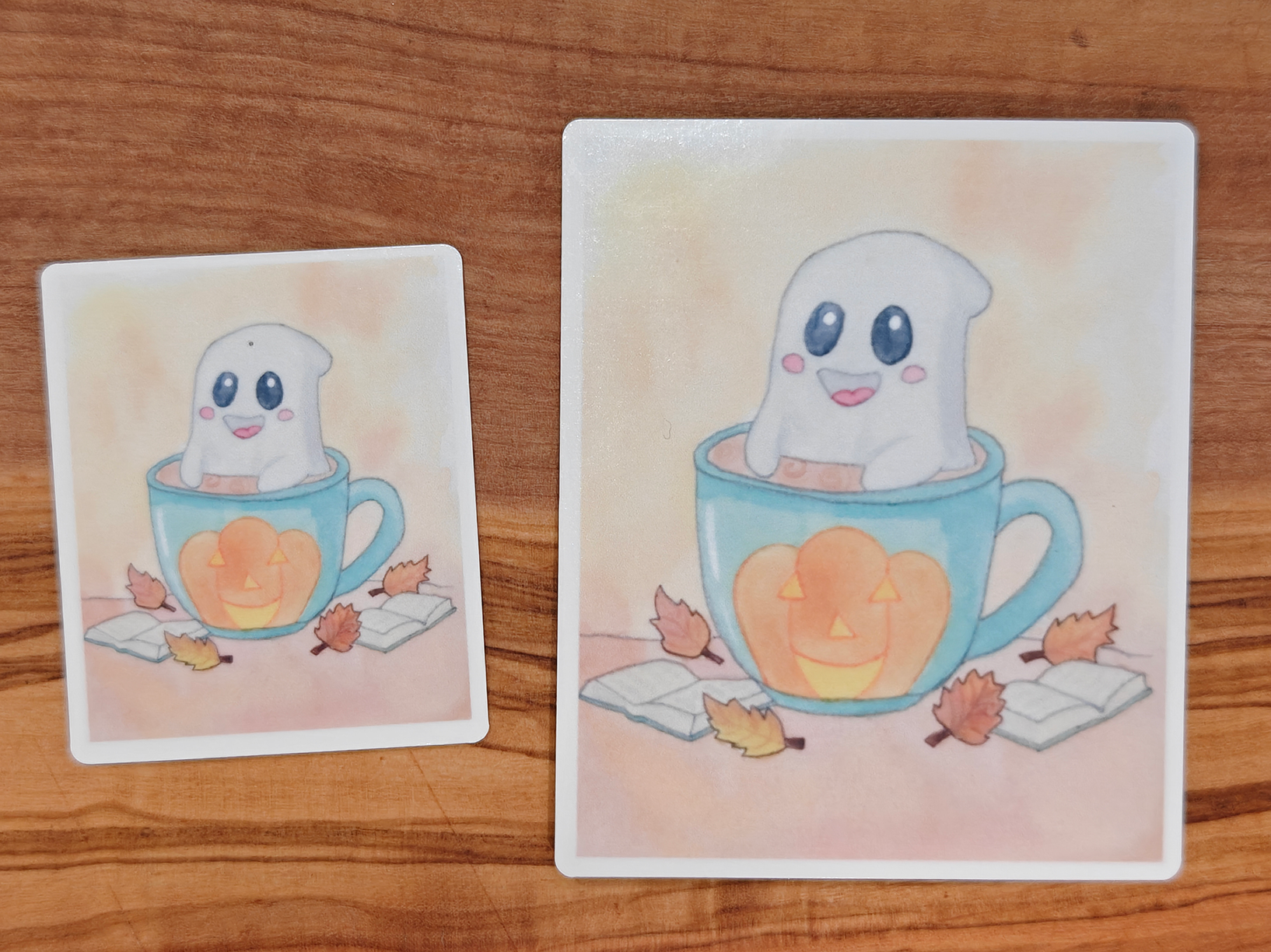 Pumpkin Spice Latte Ghost Sticker | Cute Watercolor Ghost in Fall Coffee Cup with Books and Autumn Leaves | 2", 2.5", or 3" Vinyl Waterproof Sticker