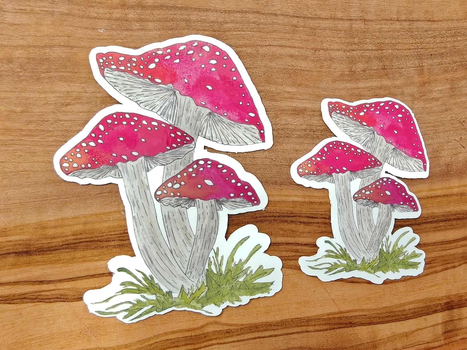 Mushroom Trio Sticker | Watercolor Toadstools in Line and Wash Style | 2", 2.5", or 3" Vinyl Waterproof Sticker