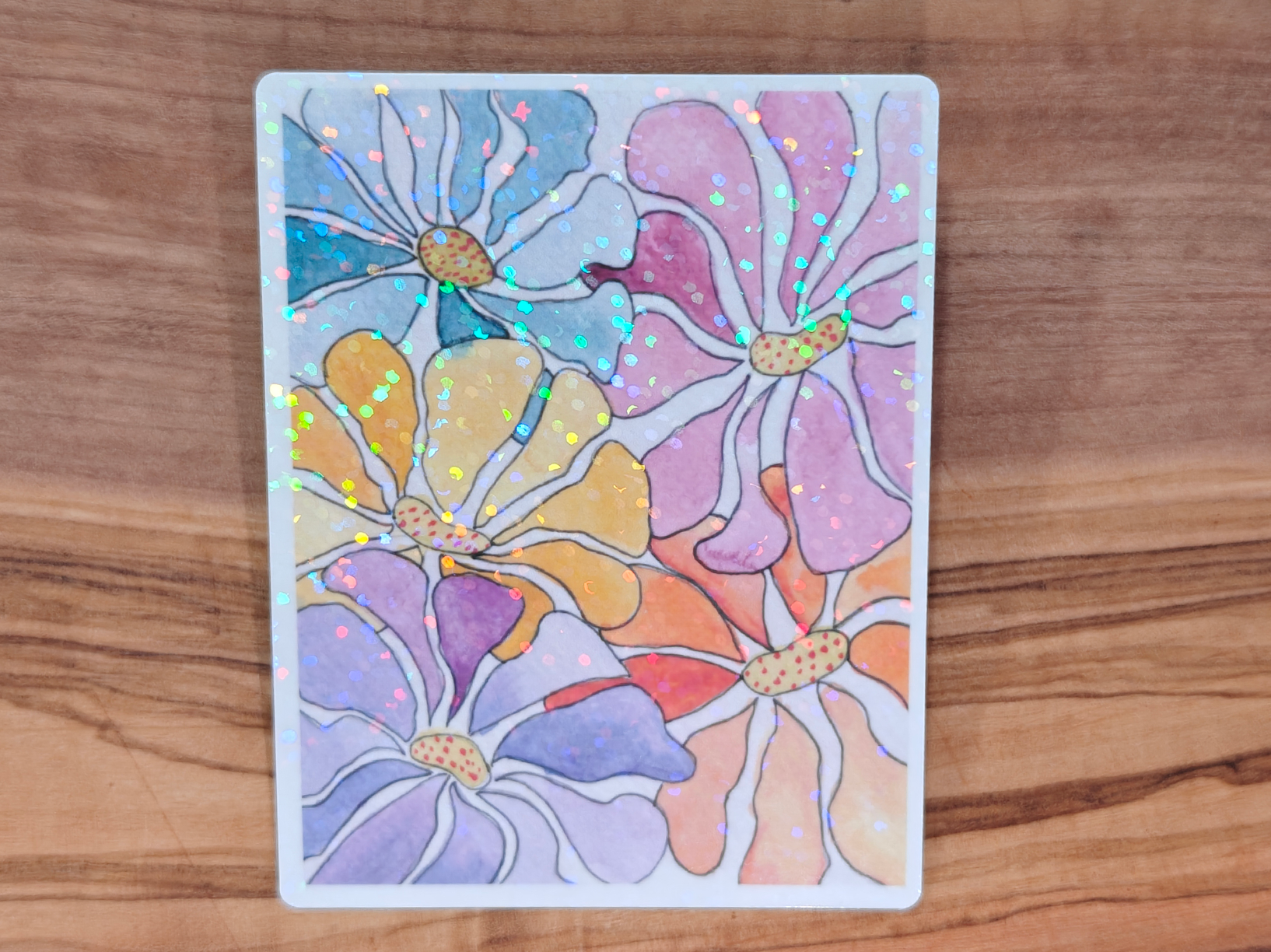 Rectangular Floral Sticker Pack | Watercolor Coneflowers and Retro Flowers | Set of 3 Vinyl Waterproof Stickers in 2", 2.5", or 3" Tall