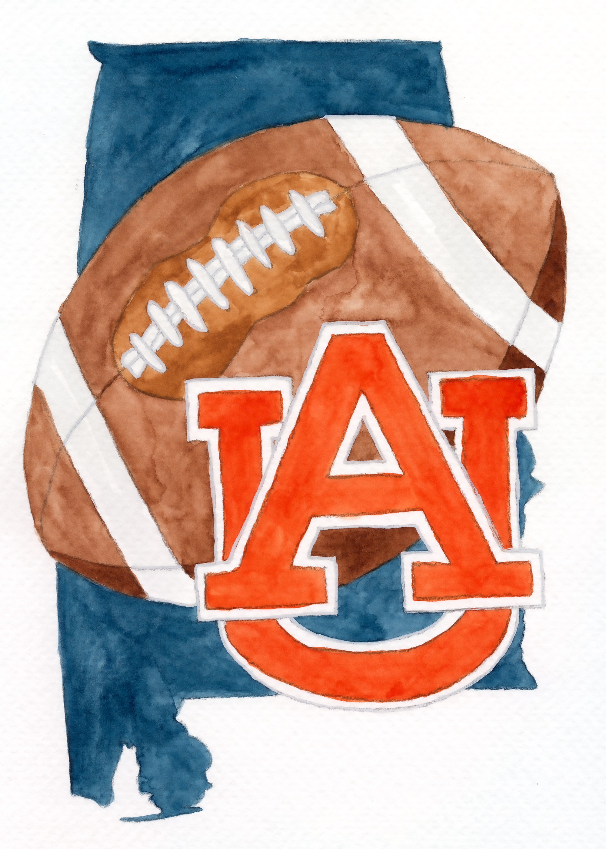 Auburn Tigers Football Watercolor Art Print – State Pride Wall Decor