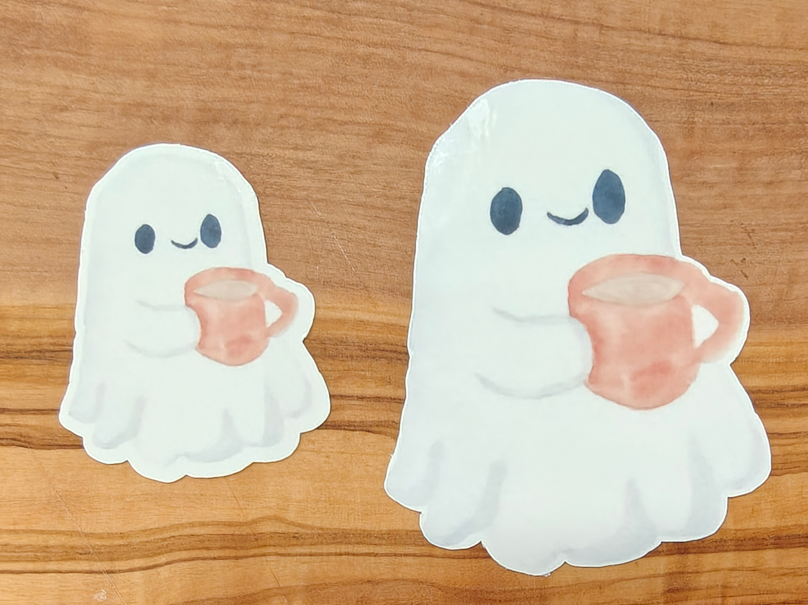 Coffee Ghost Sticker | Cute Watercolor Ghost Holding Coffee Cup | 2", 2.5", or 3" Vinyl Waterproof Sticker